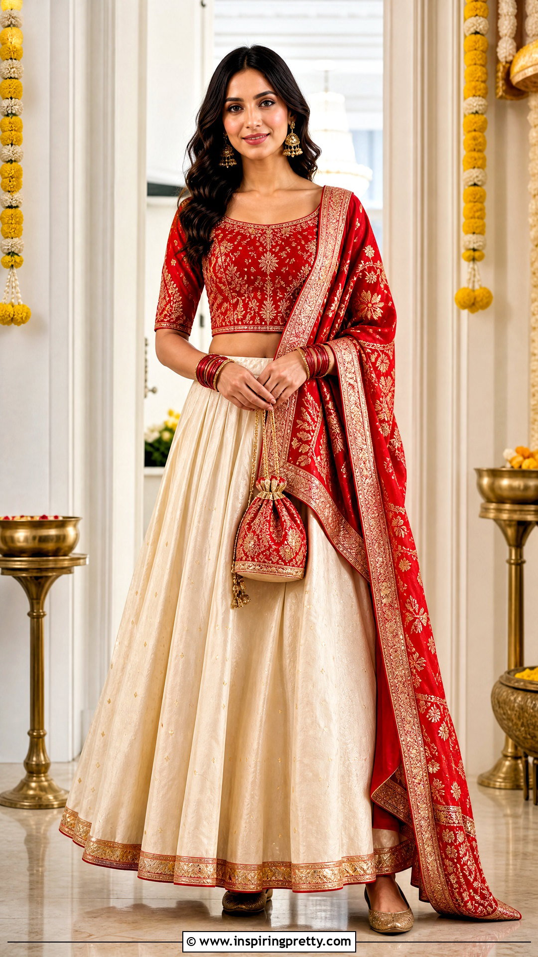 White Skirt And Red Embroidered Top - 50 skirt and top traditional outfit ideas