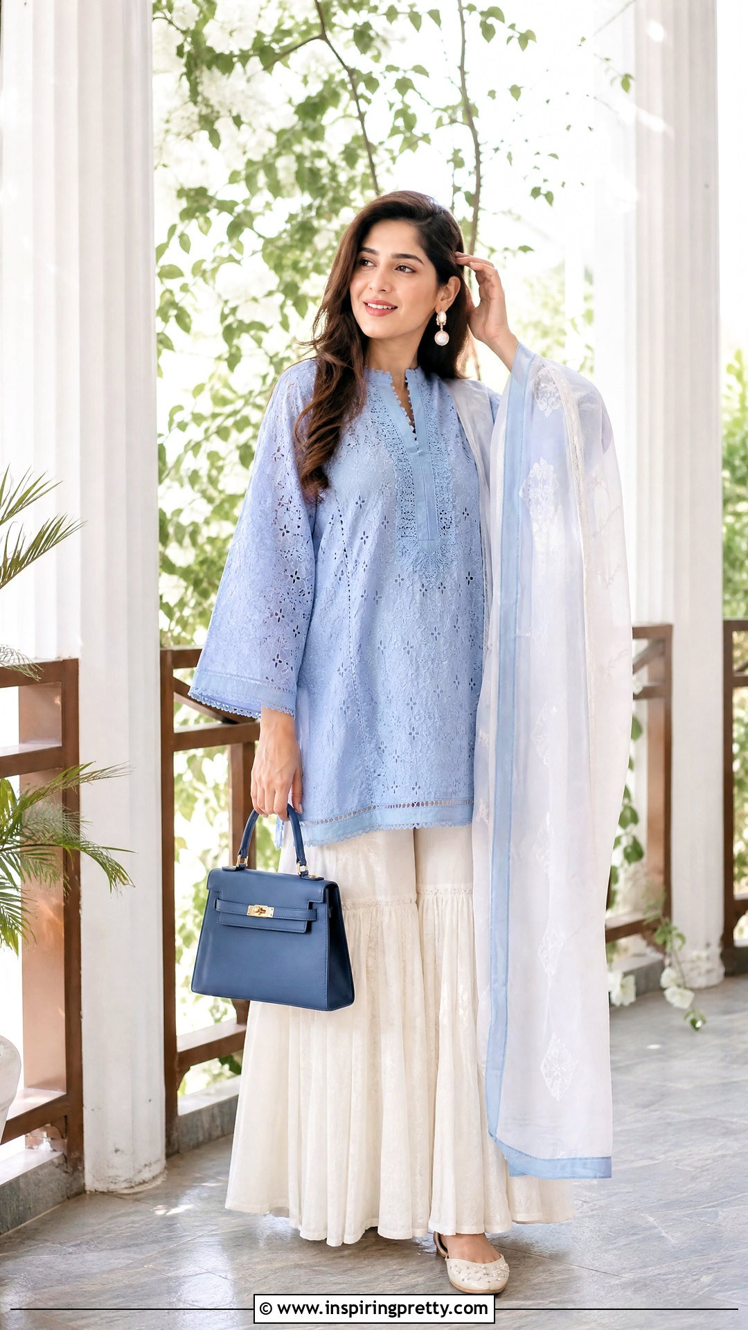 White Skirt With Blue Chikankari Top - 50 skirt top indian outfit ideas