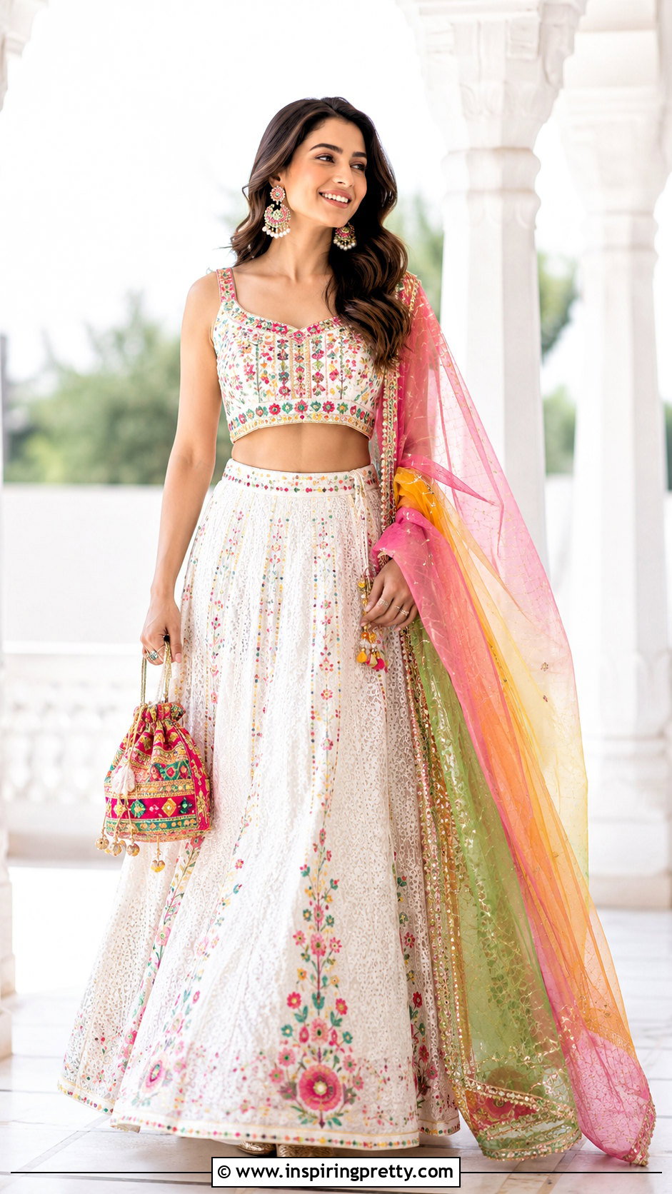 White Skirt With Colorful Crop Top - 20 skirt with crop top indian outfit ideas