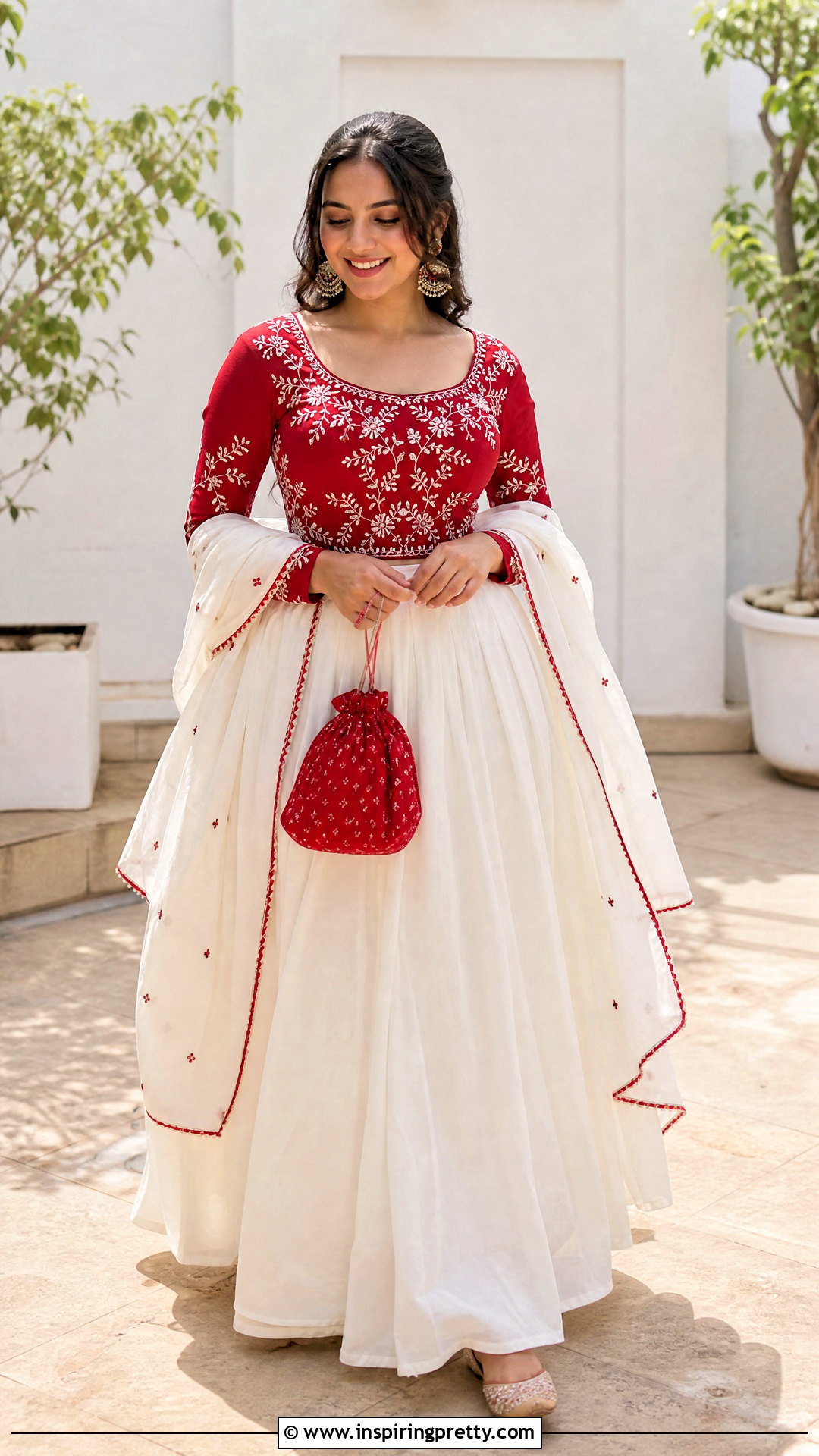 White Skirt With Red Embroidered Blouse - 50 traditional skirt and top outfits