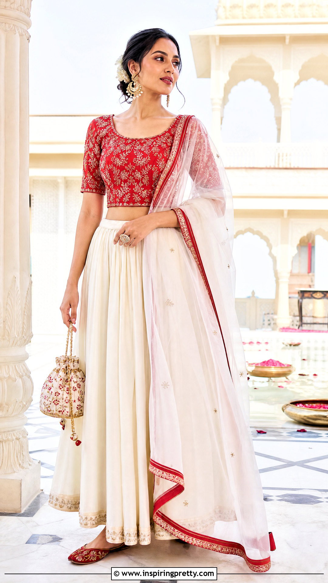 White Skirt With Red Embroidered Top - 50 skirt top indian outfit ideas