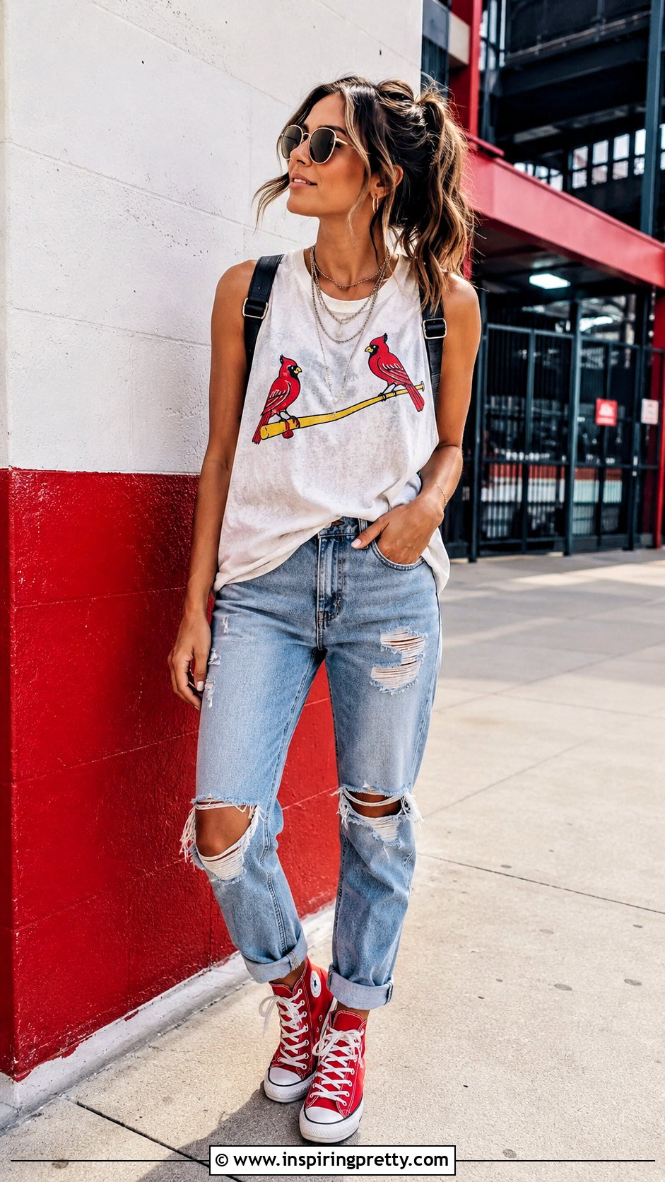 White St Louis Cardinals Muscle Tank Top With Distressed Jeans - 20 st louis cardinals tank tops