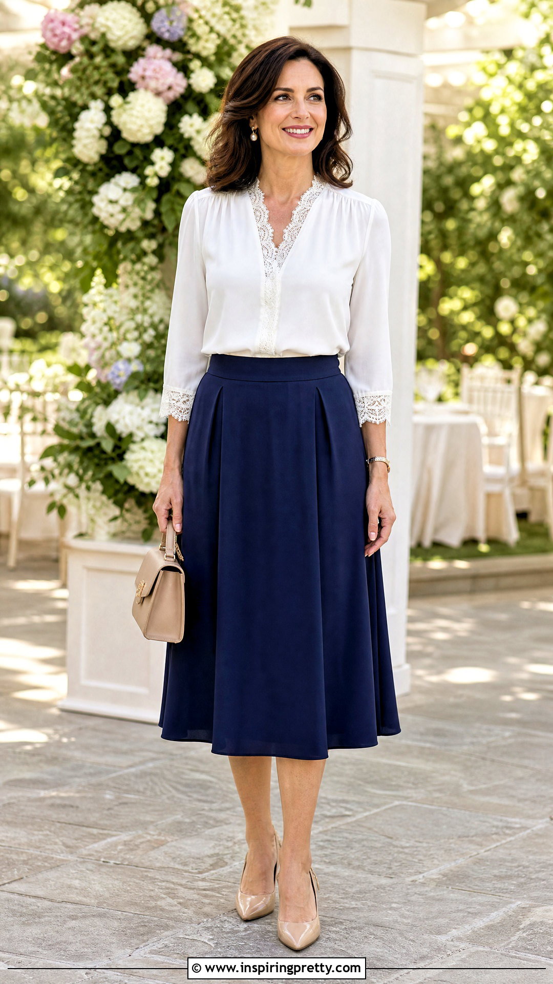 White Stag Lace Trim Top With A Line Skirt - 20 White Stag Tops outfit ideas