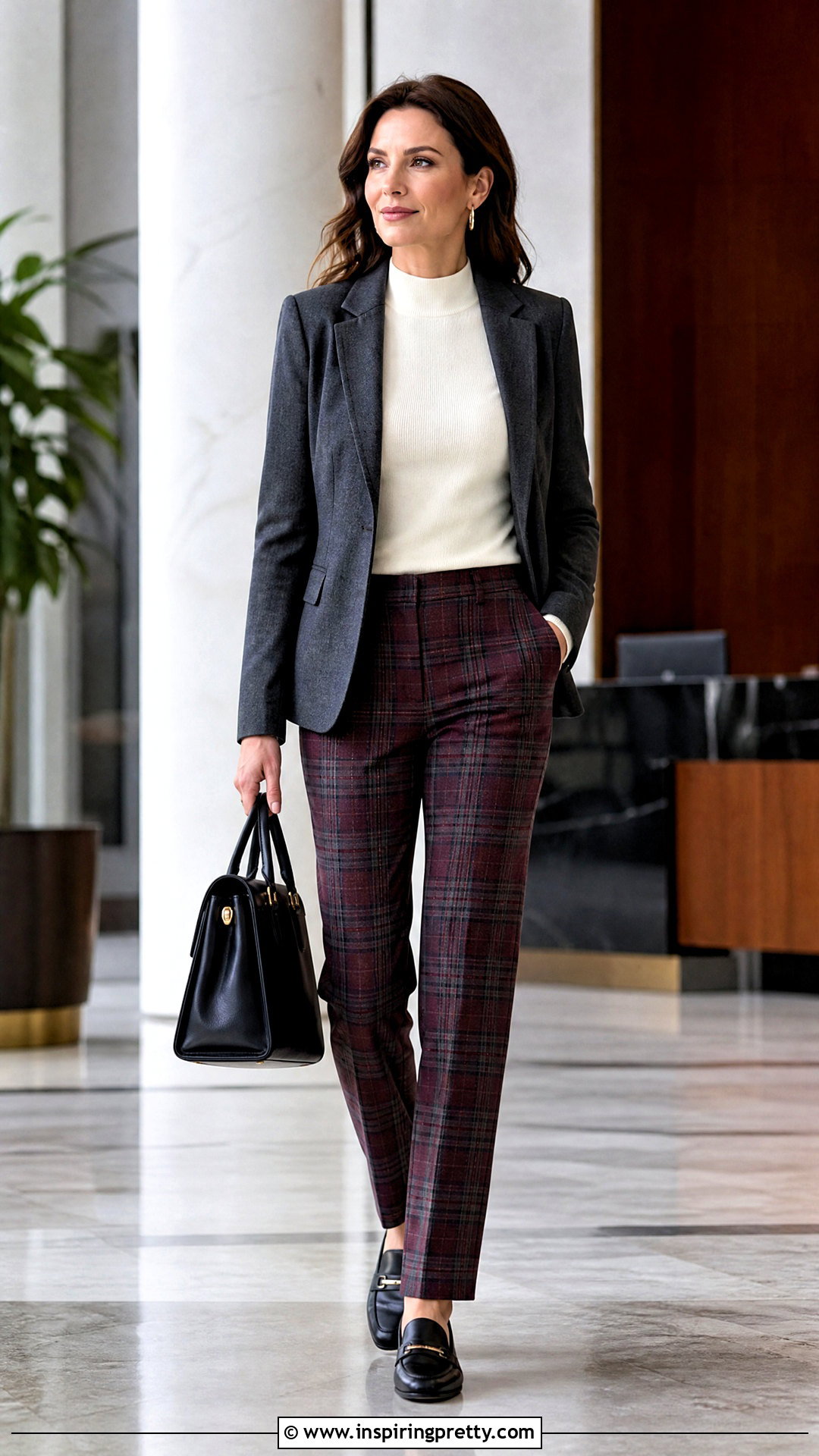 White Stag Mock Neck Top With Plaid Pants - 20 White Stag Tops outfit ideas