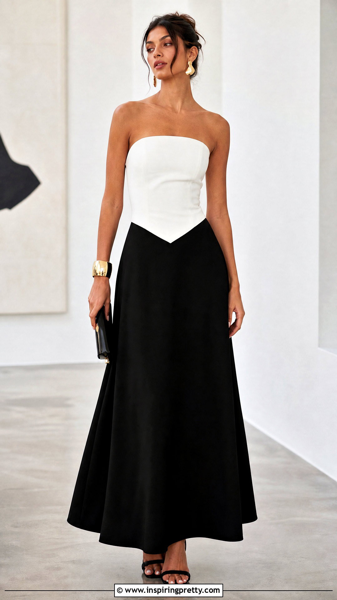 White Strapless Top With Black Maxi Skirt - 50 white strapless top outfit ideas