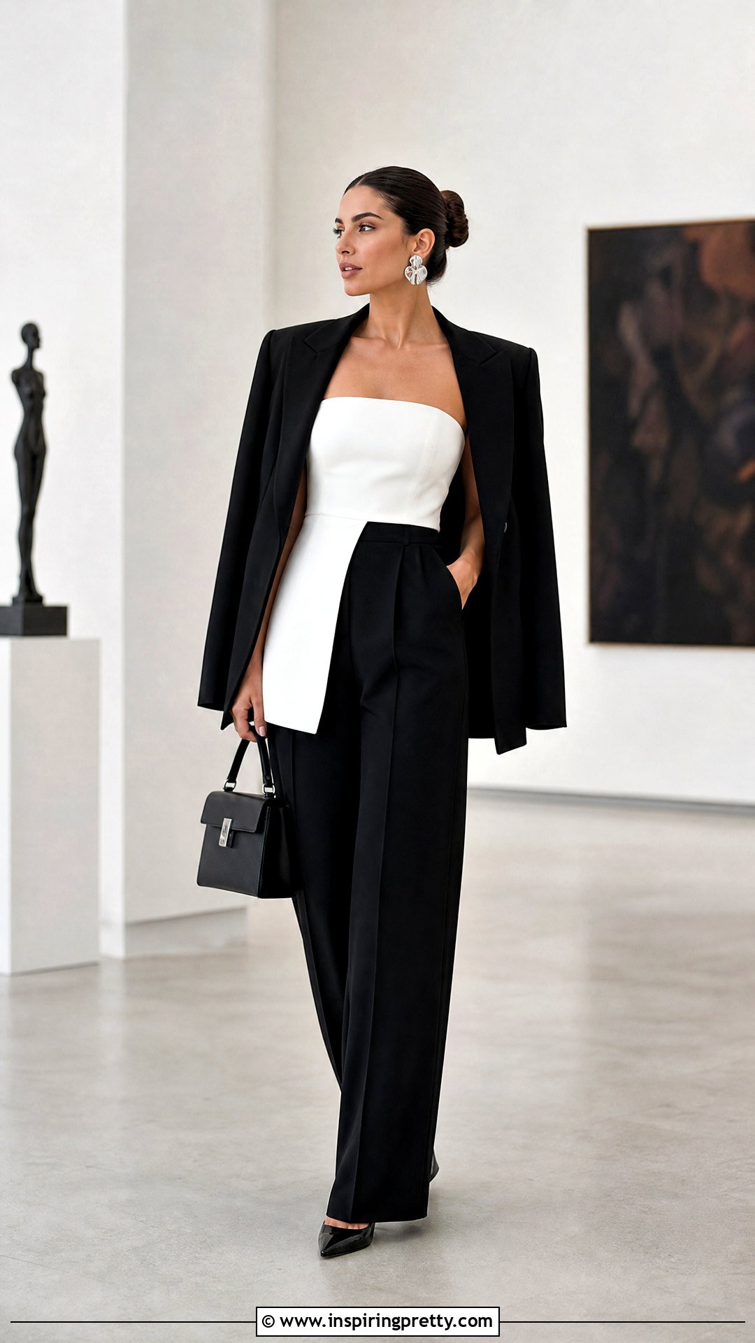 White Strapless Top With Black Trousers - 50 white strapless top outfit ideas