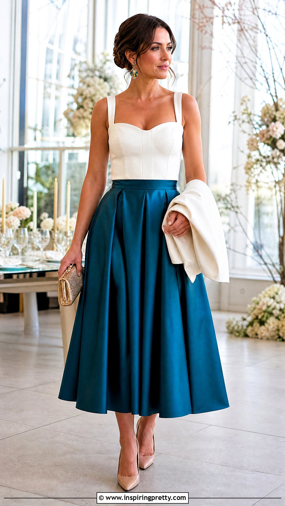 White Structured Top And Full Midi Skirt Outfit - 50 white top and skirt outfit ideas