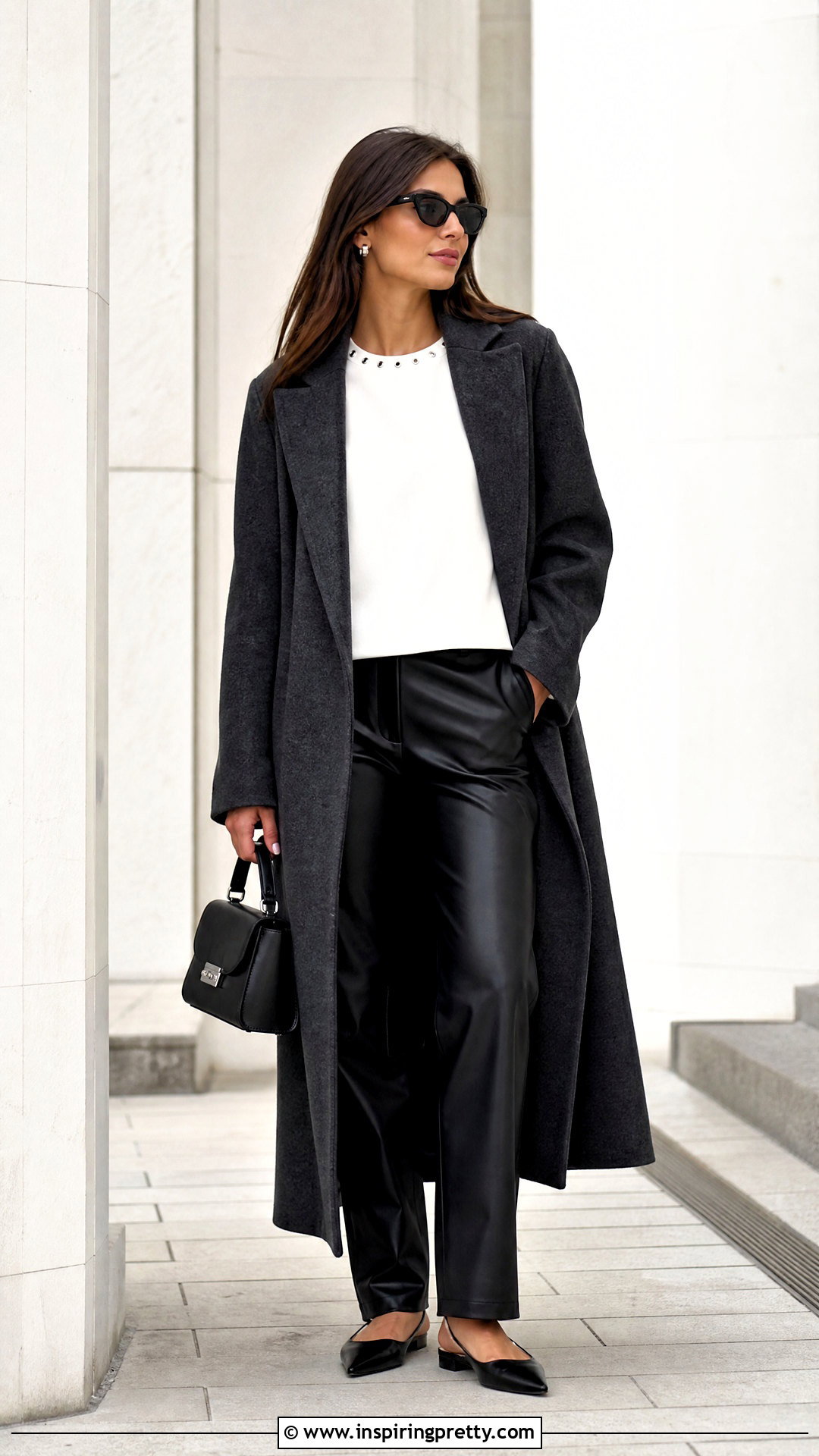 White Stud Trim Top With Faux Leather Pants - 20 stud trim top outfit ideas