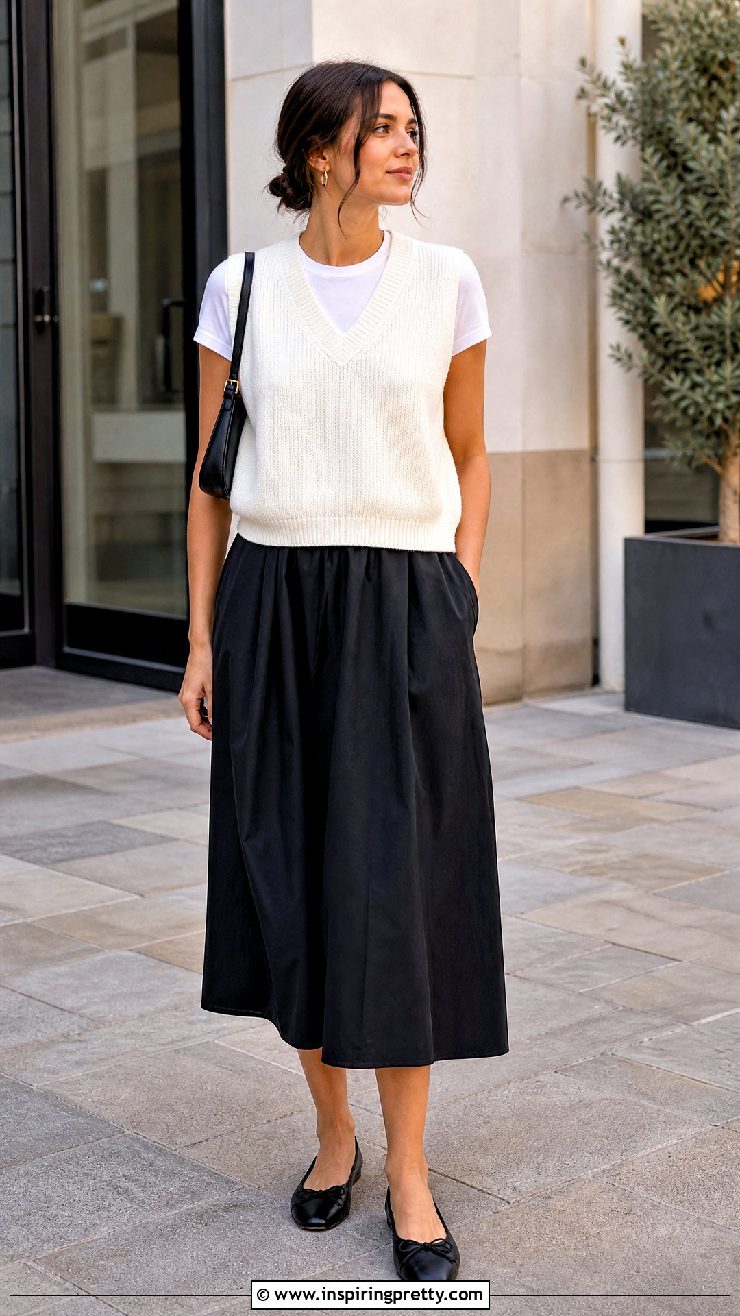 White Sweater Vest With Poplin Skirt - 50 white tops for women