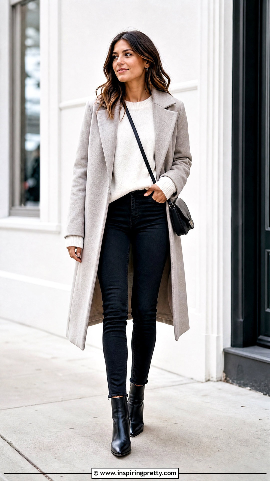 White Sweater With Black Skinny Jeans - 50 white top black bottom outfit ideas