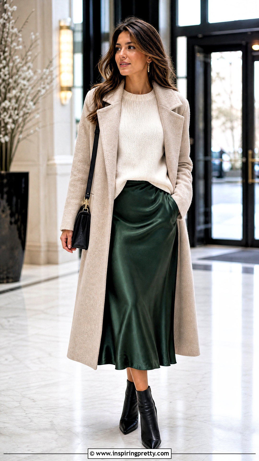 White Sweater With Satin Slip Skirt - 50 classy white top outfits