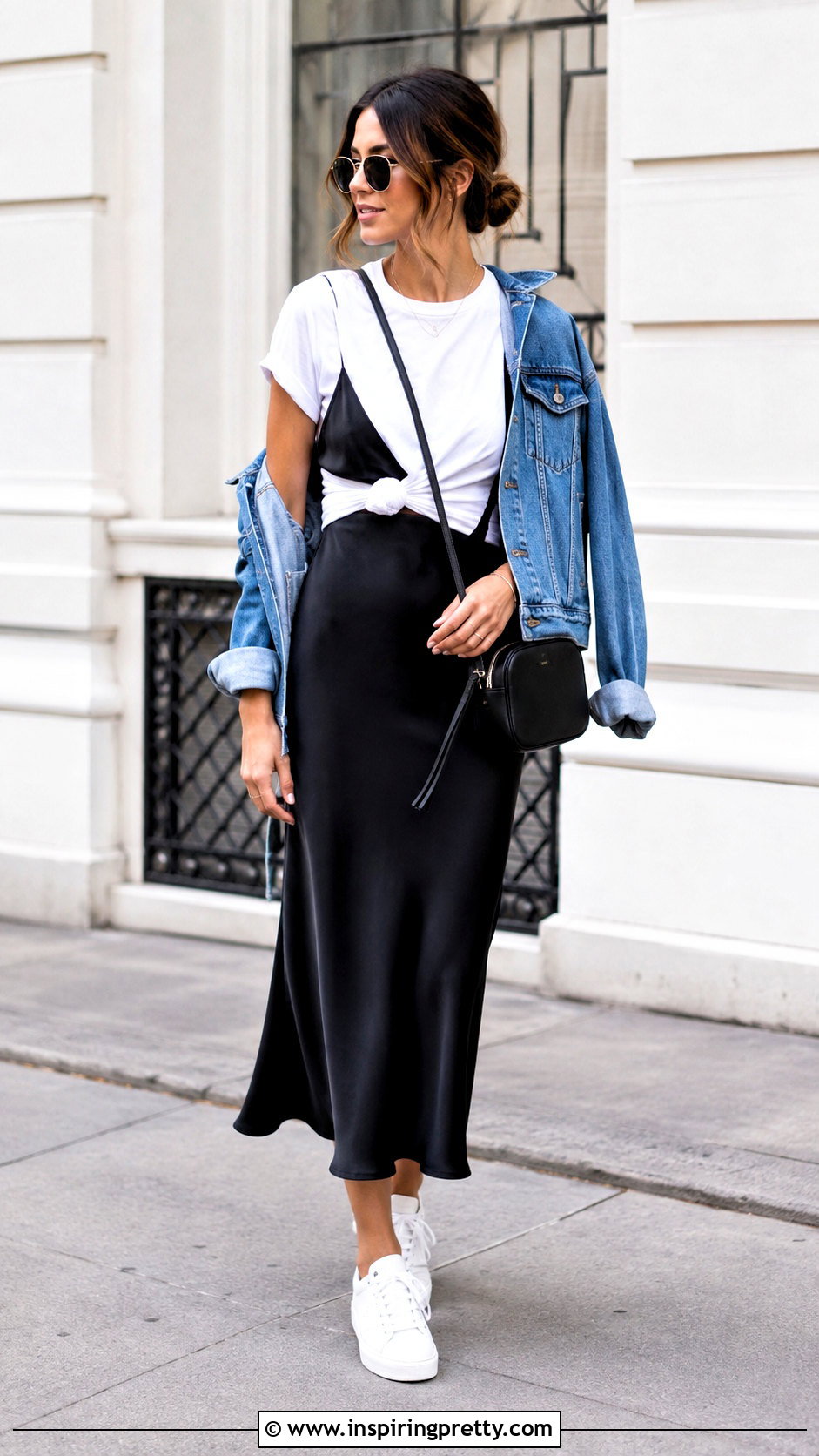 White T Shirt Over Slip Dress - 50 white tops outfit ideas