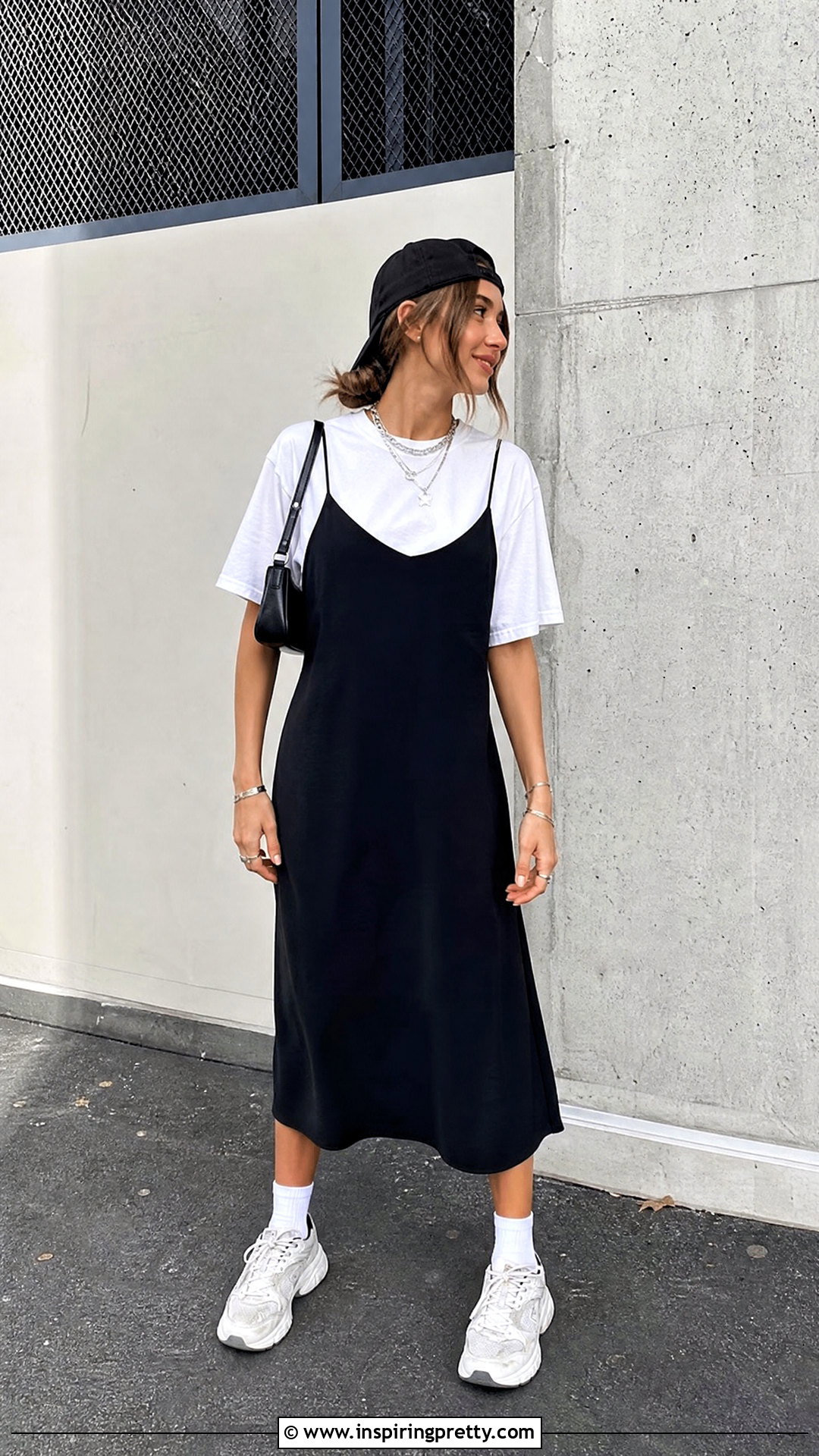 White T Shirt Under A Black Slip Dress - 25 Billie Eilish White Top outfit ideas