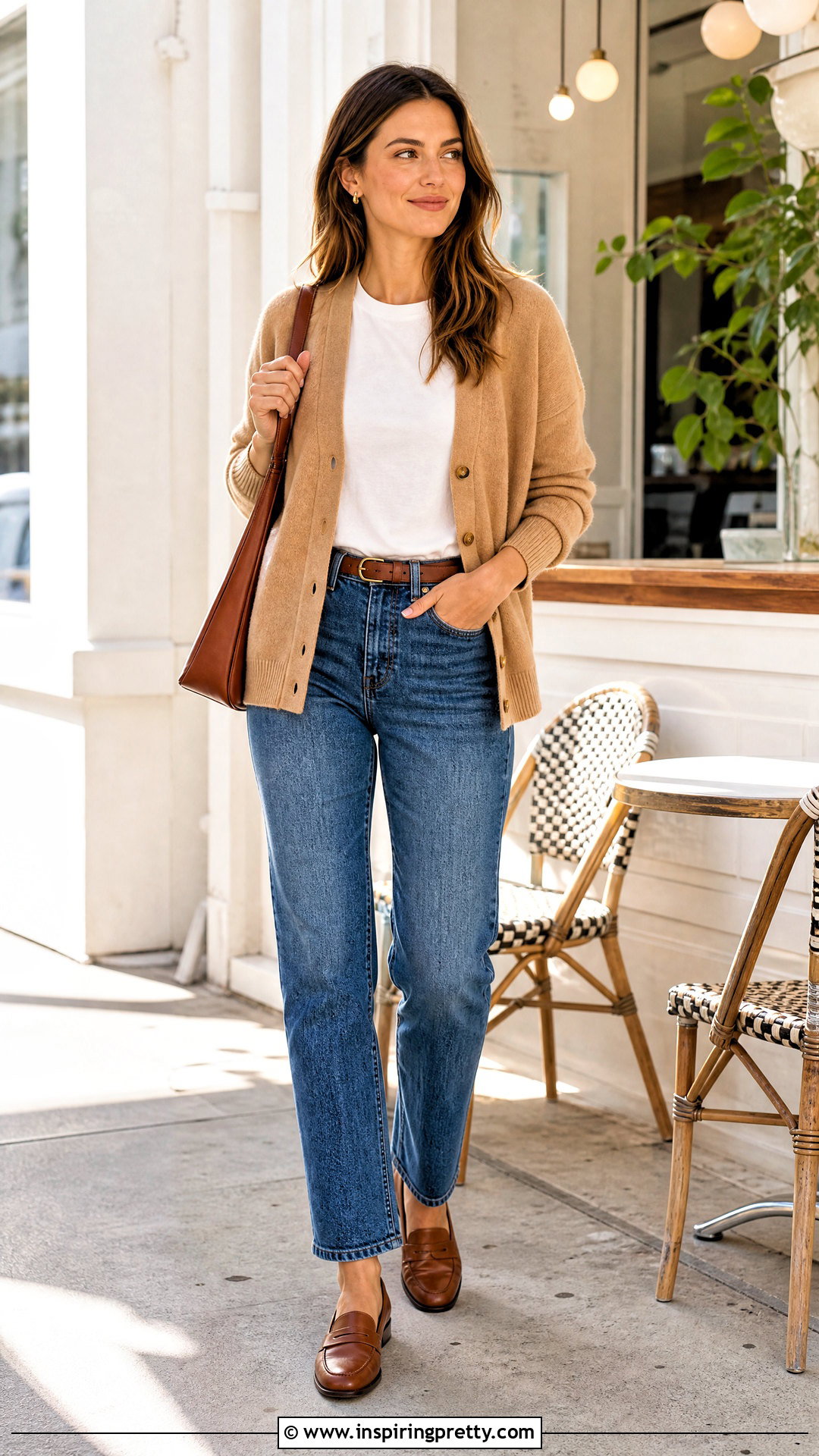 White T Shirt With Cardigan And Jeans - 50 white top outfit ideas