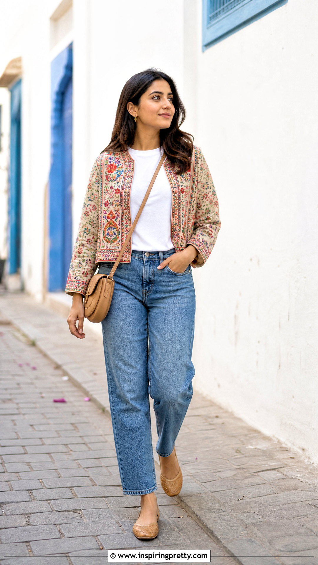 White T Shirt With Ethnic Jacket And Jeans - 50 jeans tops indian styles