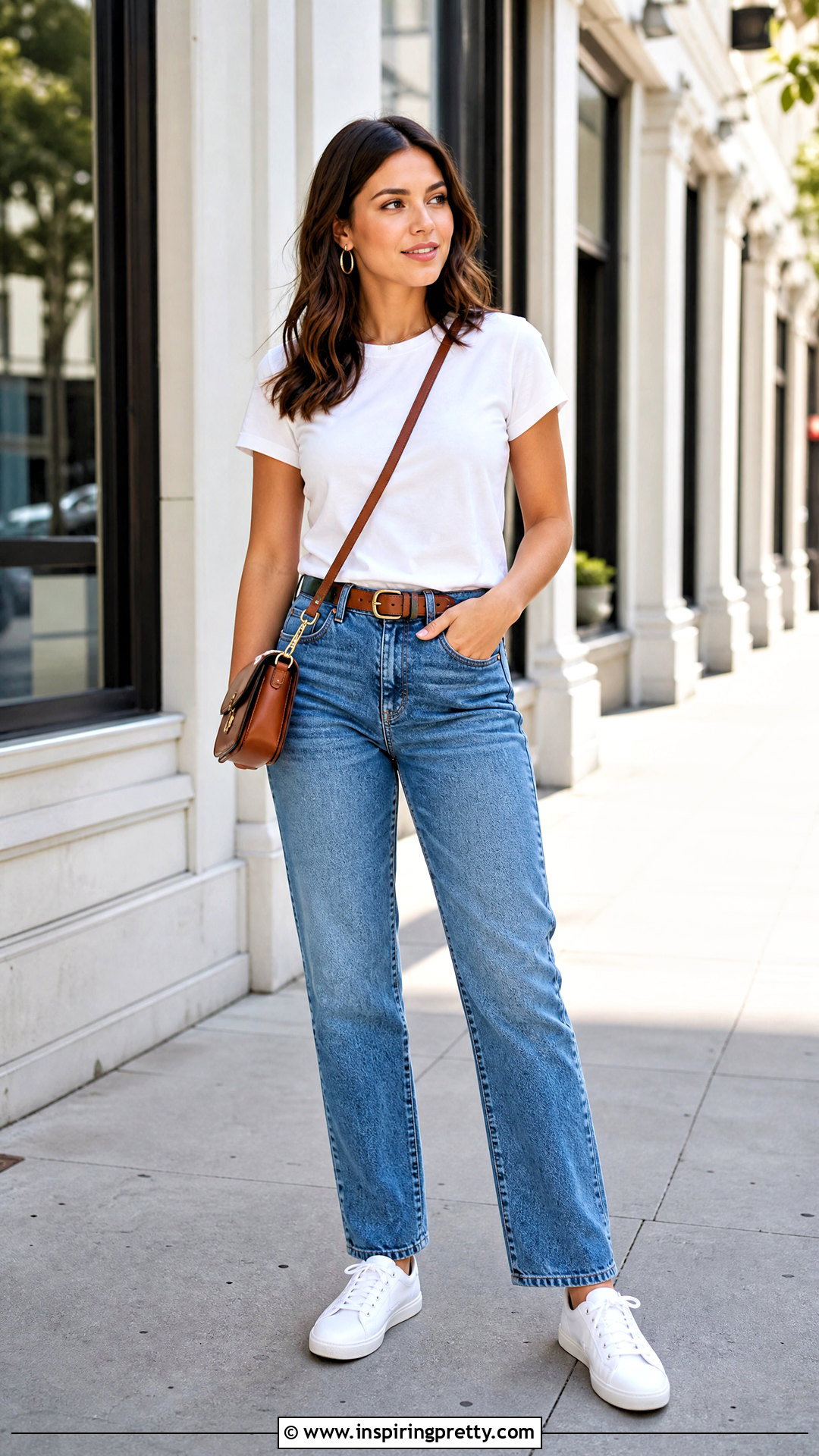 White T Shirt With Straight Leg Jeans - 50 trendy jeans top outfit ideas