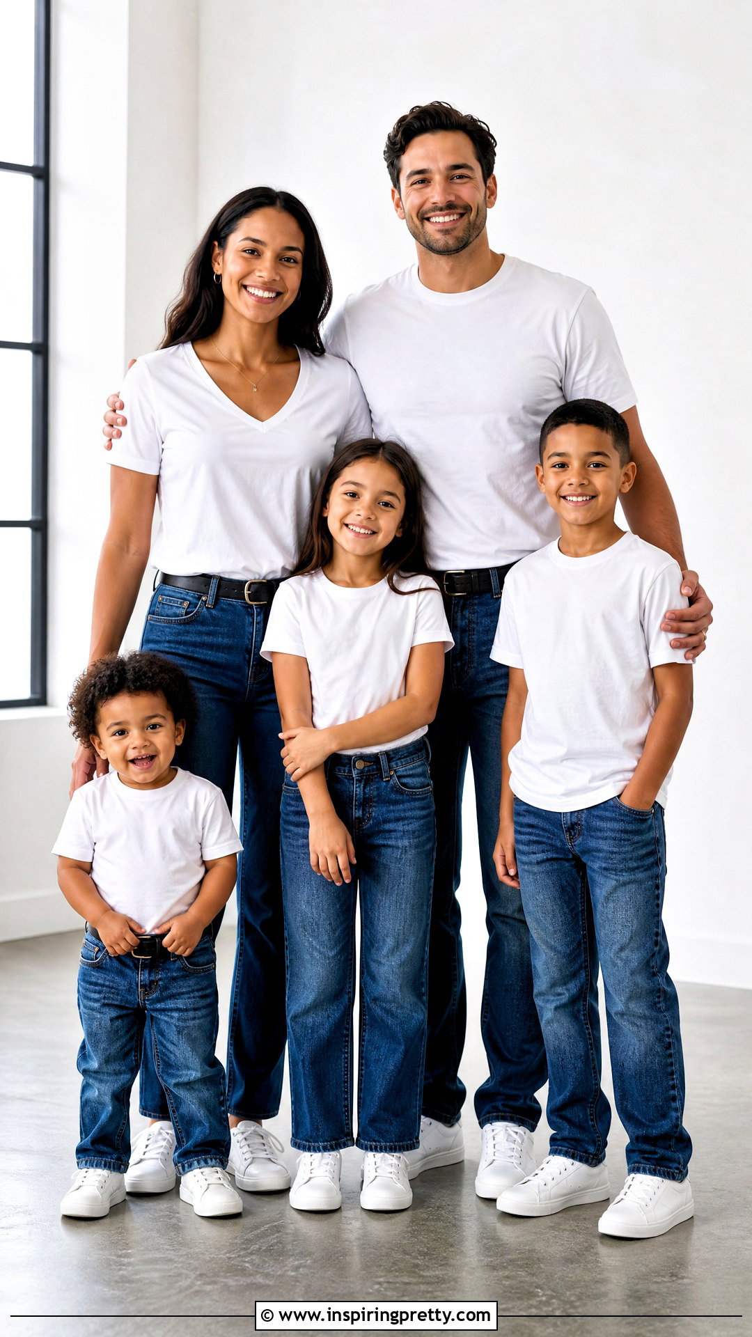 White T Shirts And Straight Leg Jeans Family Picture - 25 White Tops And Jeans Family Pictures