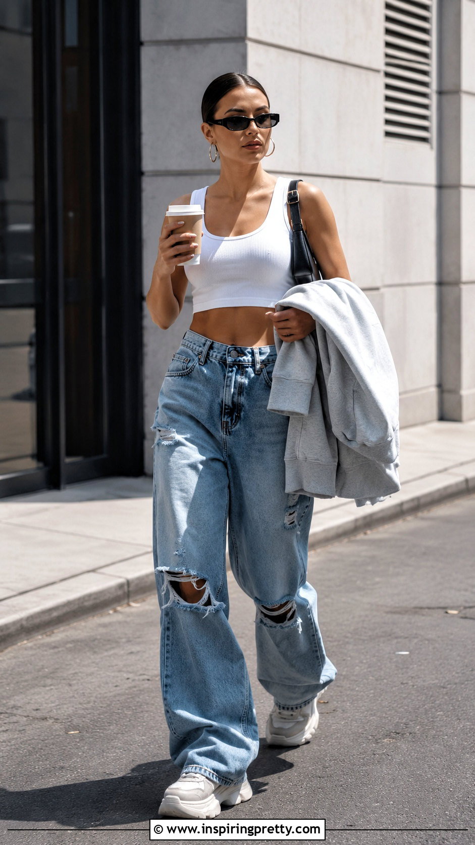 White Tank Crop Top With Baggy Ripped Jeans - 20 White Crop Top With Ripped Jeans