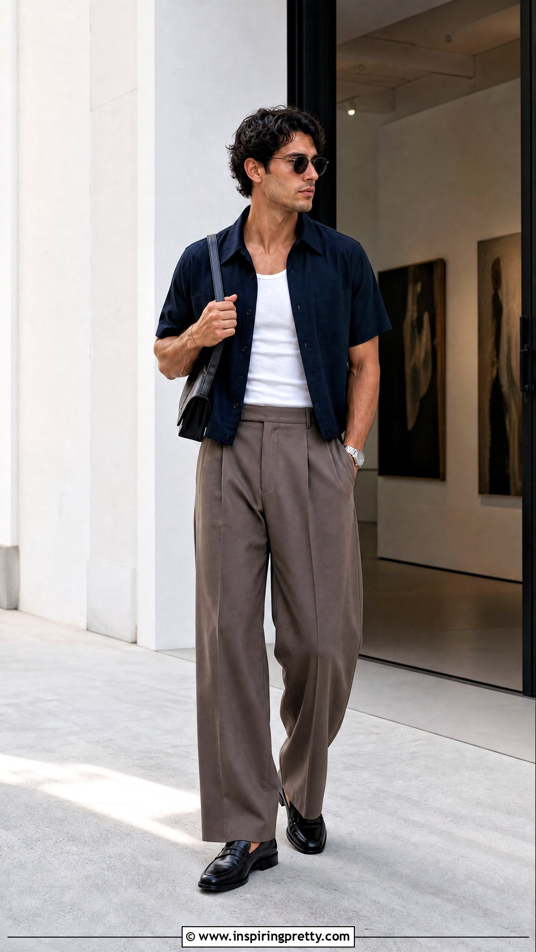 White Tank Top And Cropped Button Up Shirt With High Waist Pants - 25 Tank Top And Button Up Shirt Men outfit ideas