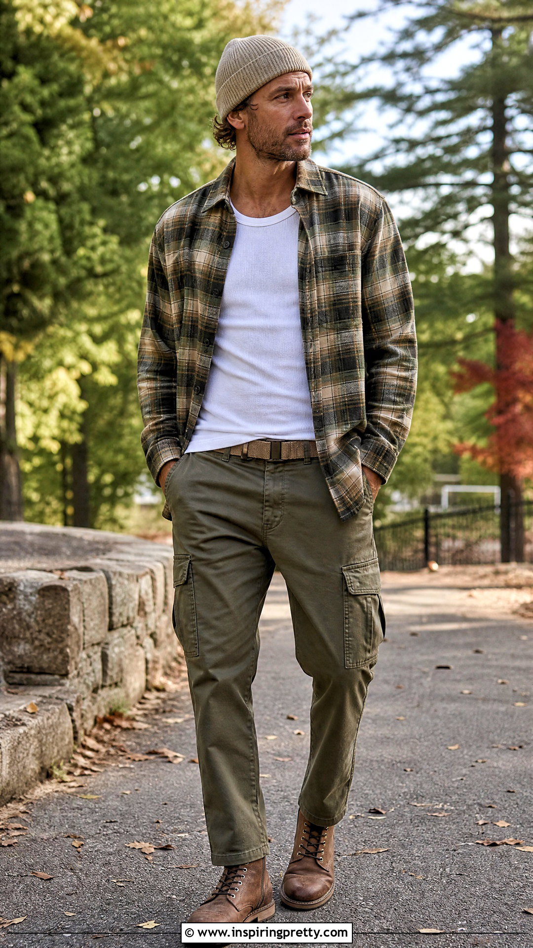 White Tank Top And Flannel Button Up Shirt With Cargo Pants - 25 Tank Top And Button Up Shirt Men outfit ideas