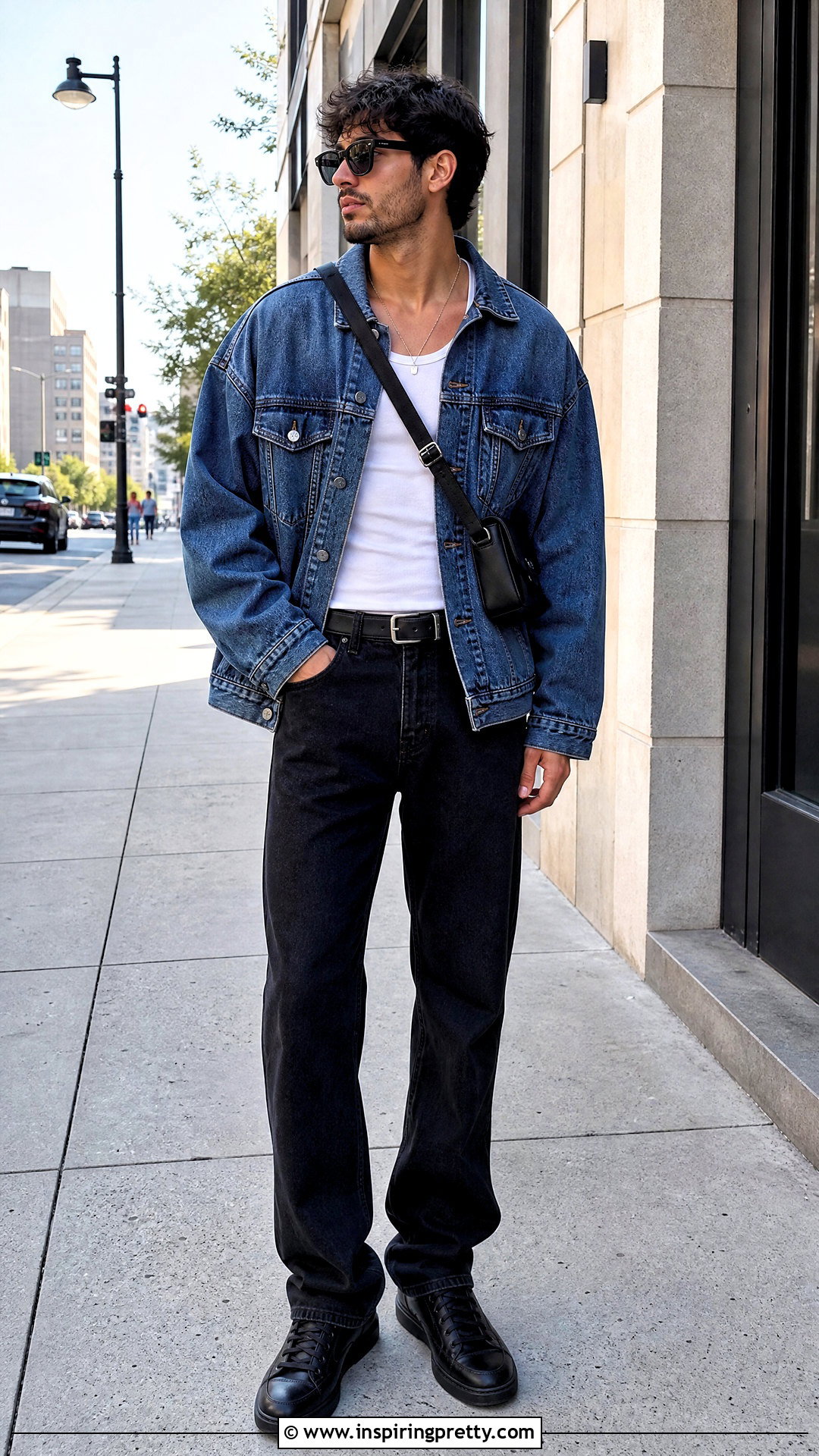 White Tank Top With A Denim Jacket And Black Jeans - 20 Unisex White Tank Top outfit ideas
