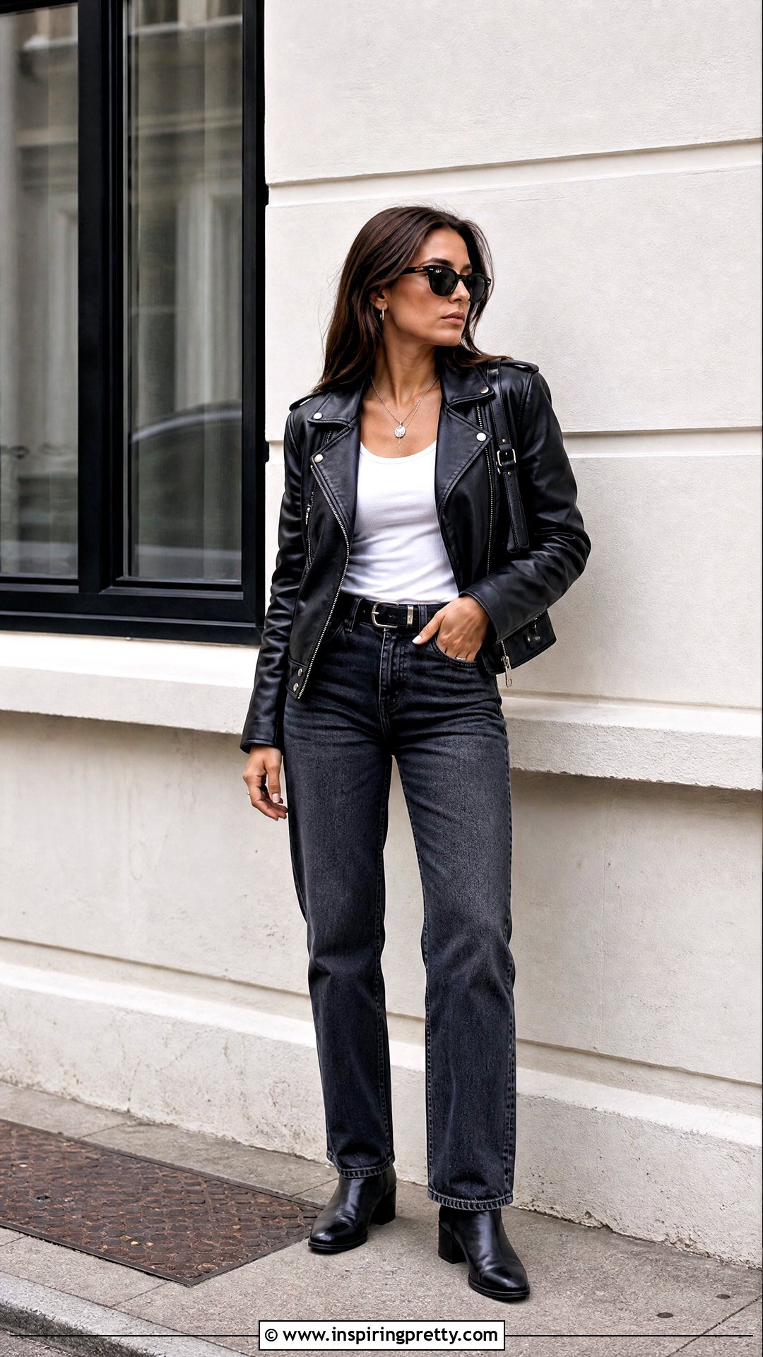 White Tank Top With A Leather Jacket And Jeans - 20 Unisex White Tank Top outfit ideas