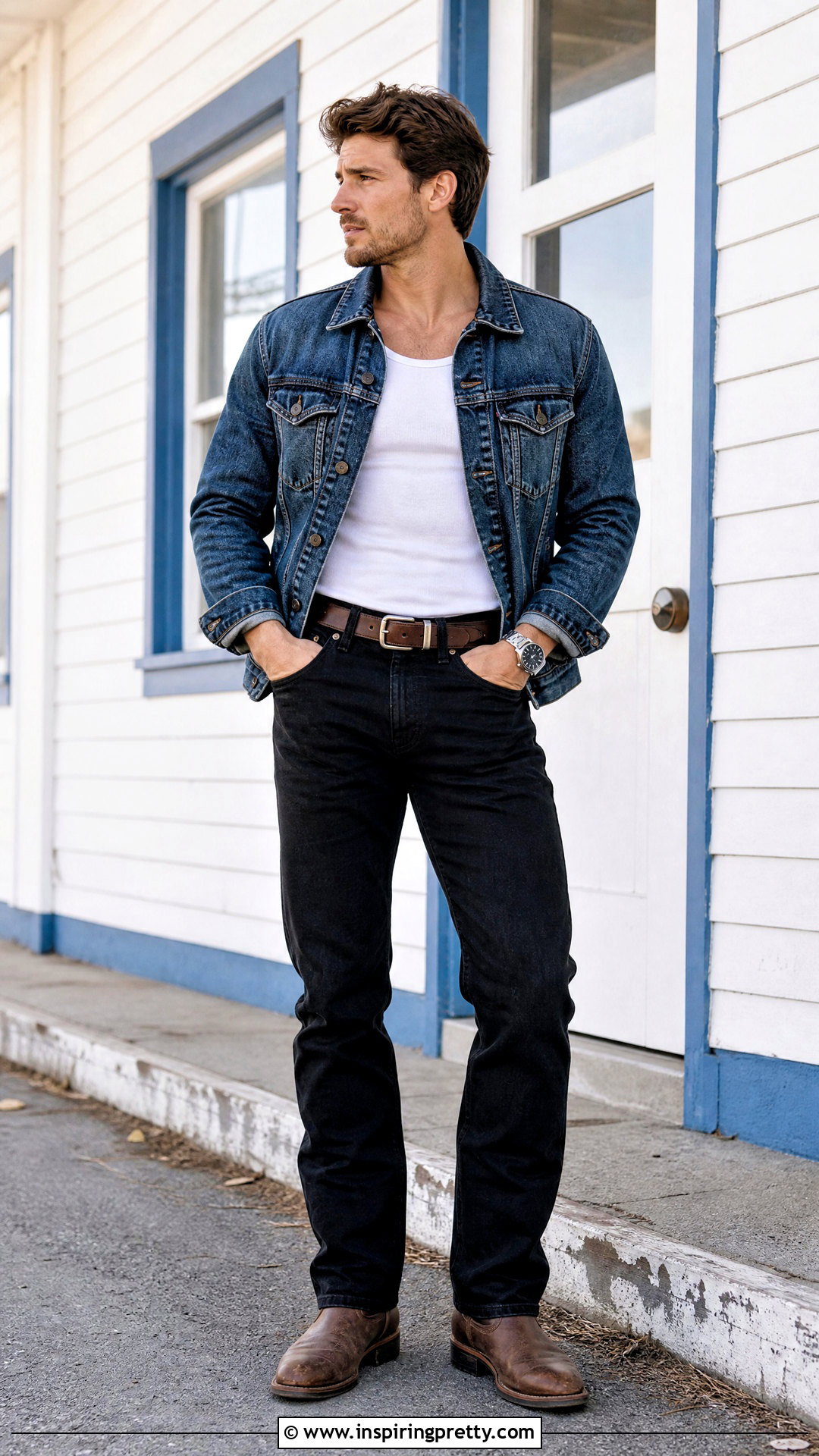 White Tank Top With A Trucker Jacket - 50 white tank top outfit men