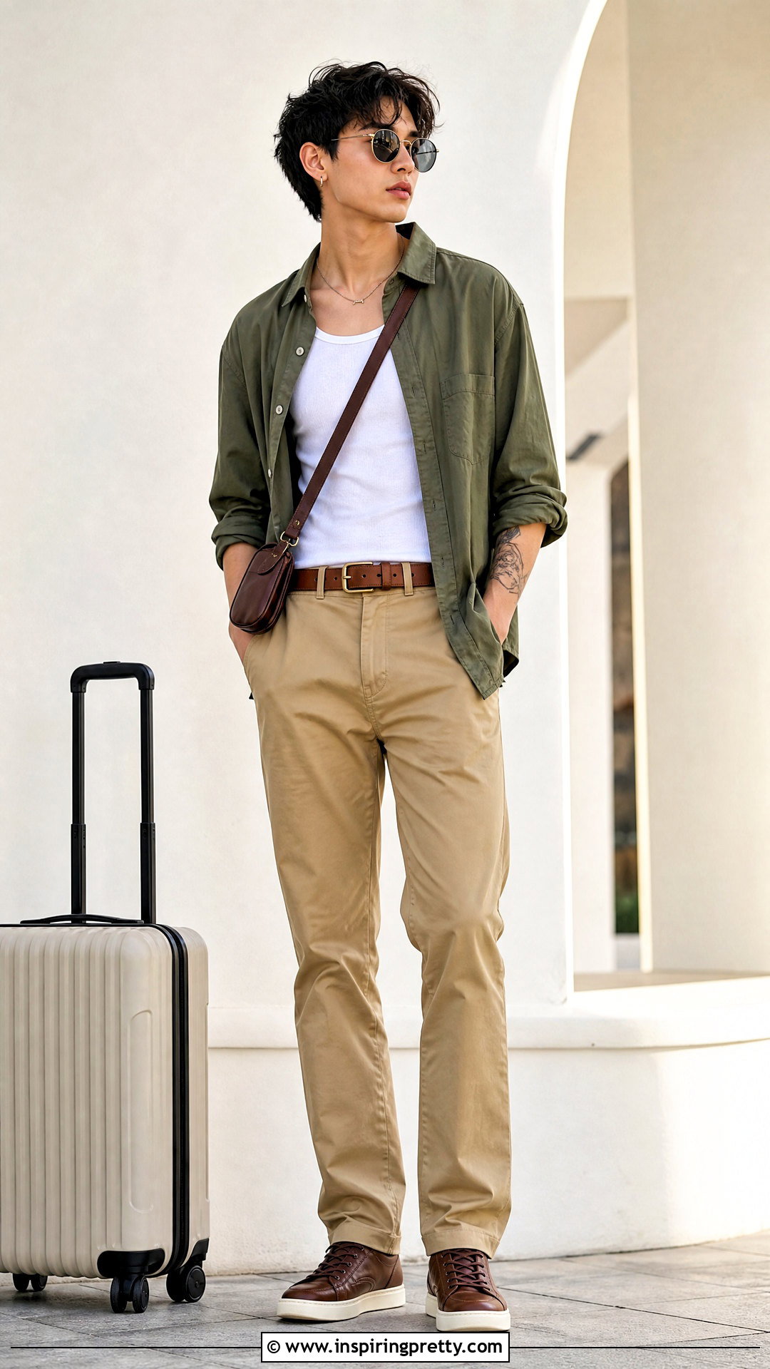 White Tank Top With An Overshirt And Chinos - 20 Unisex White Tank Top outfit ideas