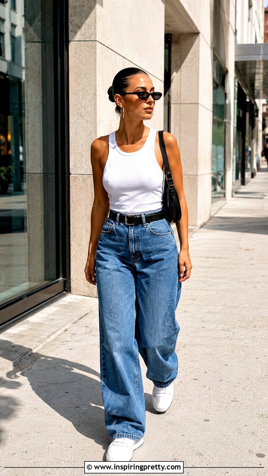 White Tank Top With Baggy Jeans - 20 Min Ho Xo Kitty Tank Top outfit ideas