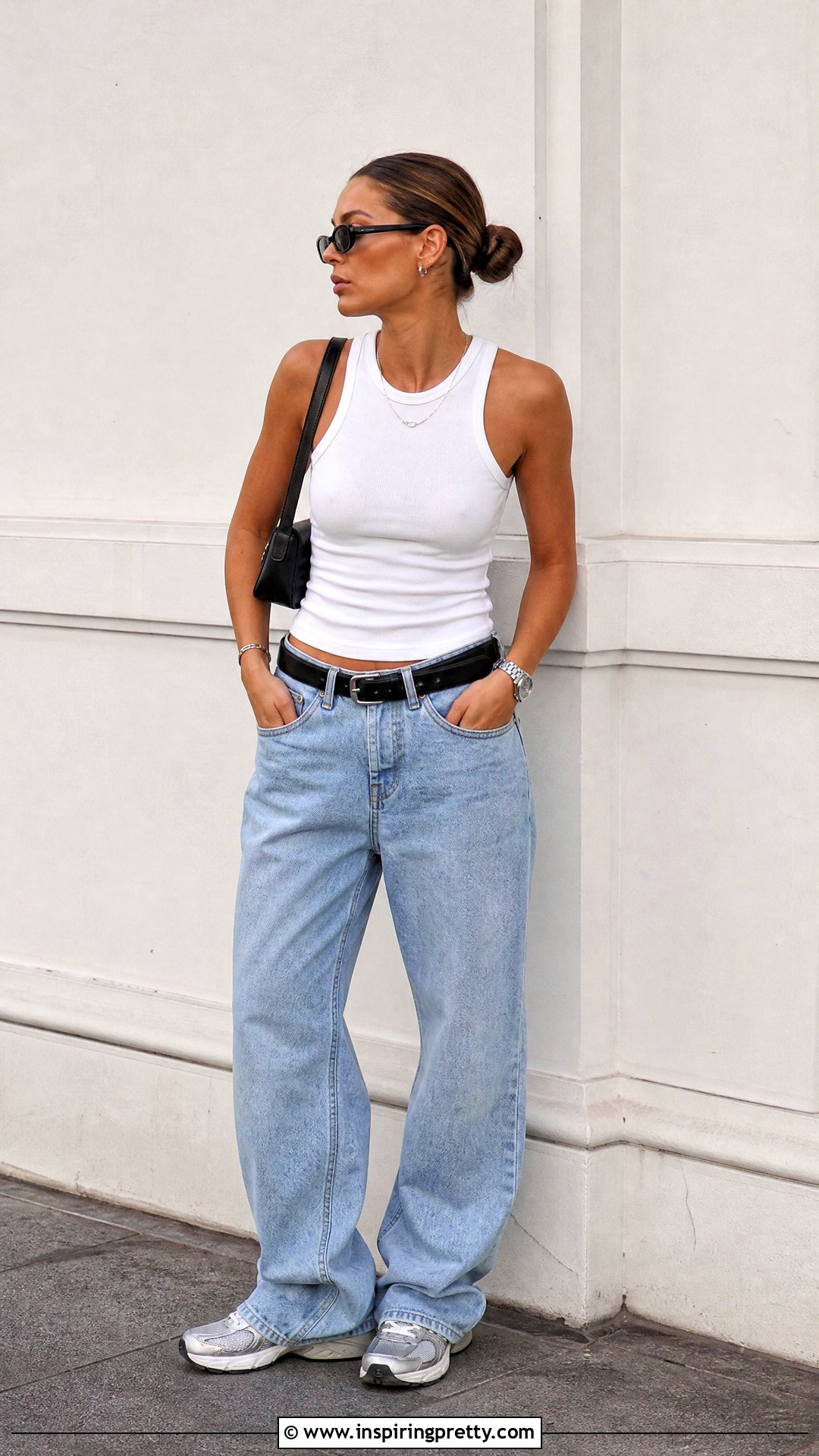 White Tank Top With Baggy Jeans - 50 white tank top outfit aesthetic ideas