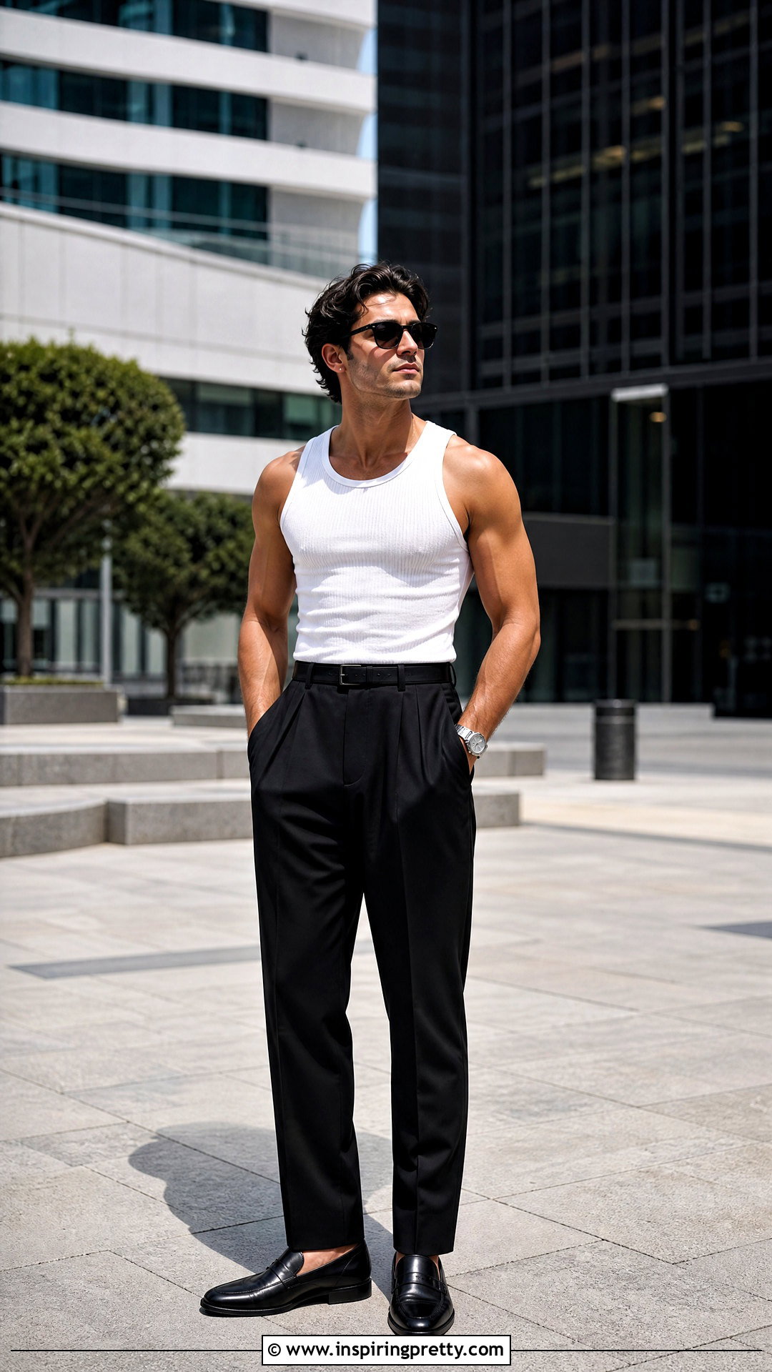 White Tank Top With Black Dress Pants And Loafers - 25 Tank Top And Dress Pants Men