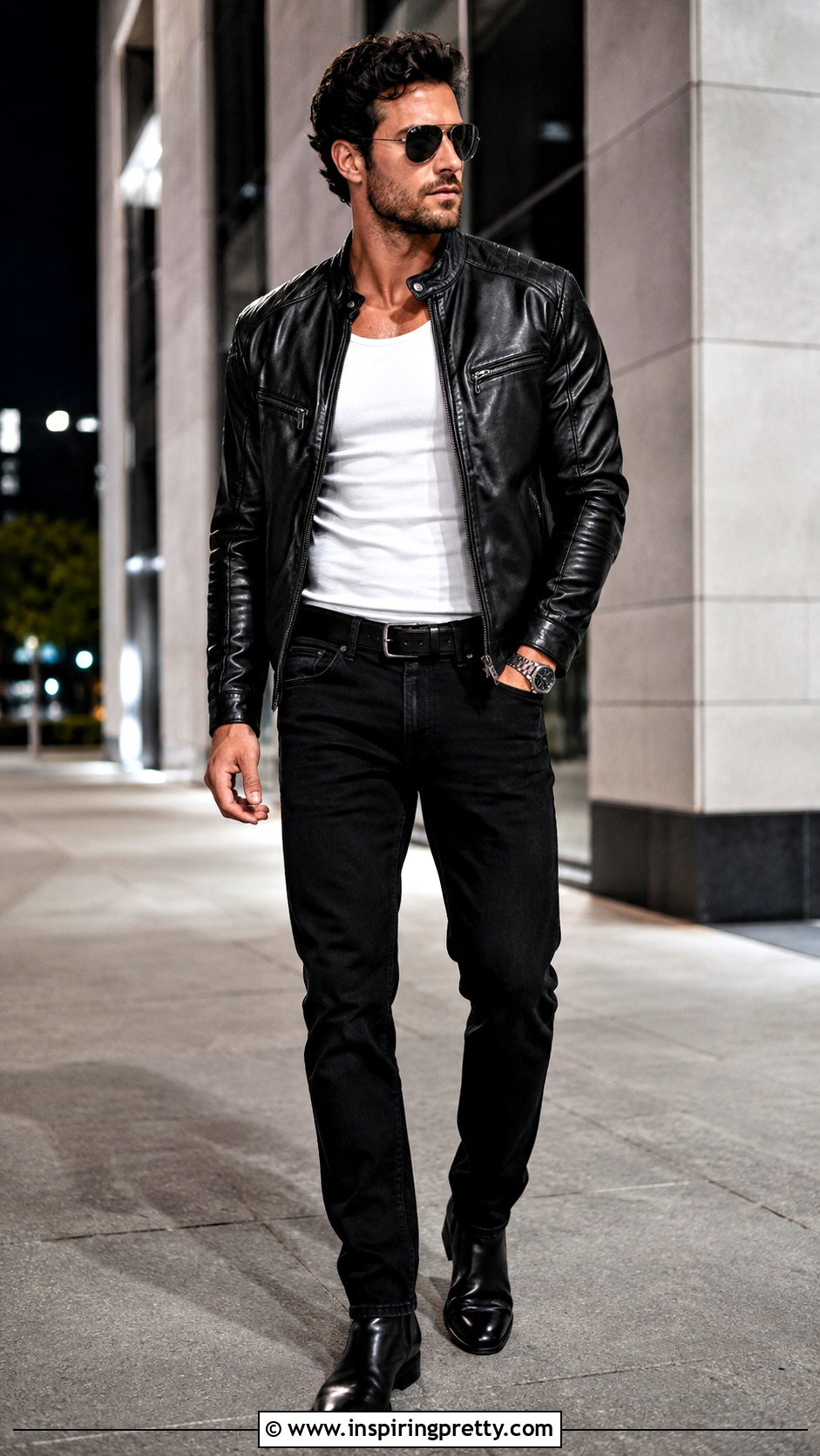 White Tank Top With Black Leather Jacket - 25 Michele Morrone Tank Top outfit ideas