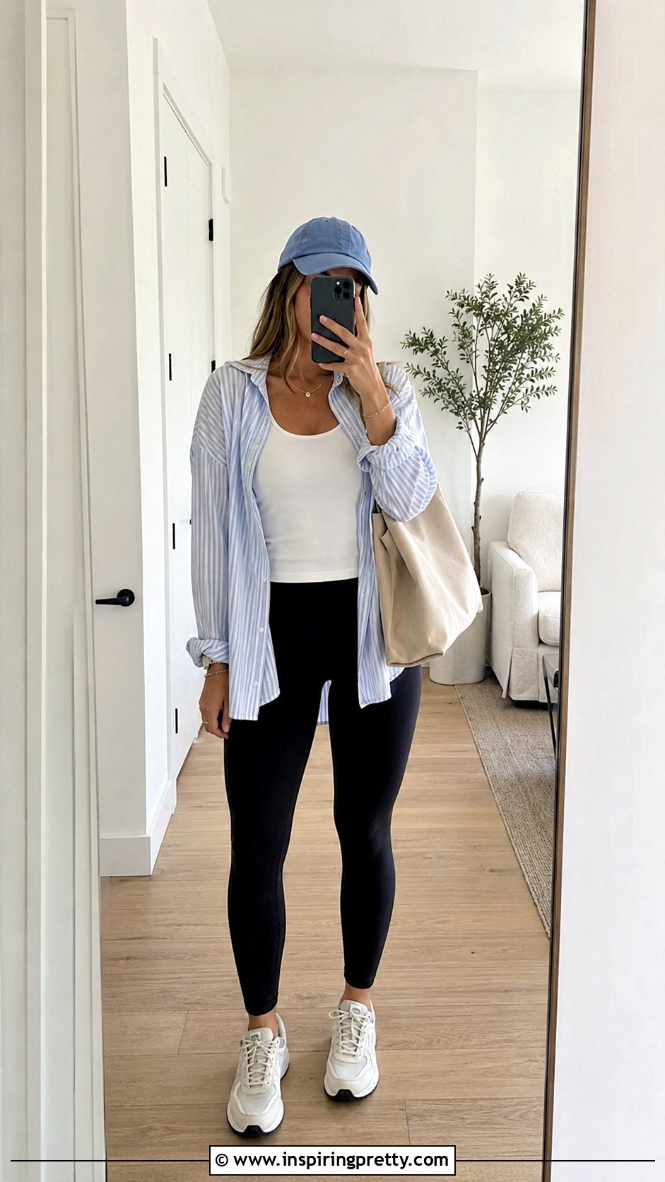 White Tank Top With Black Leggings And Oversized Shirt - 20 minimalist white tank top outfit ideas