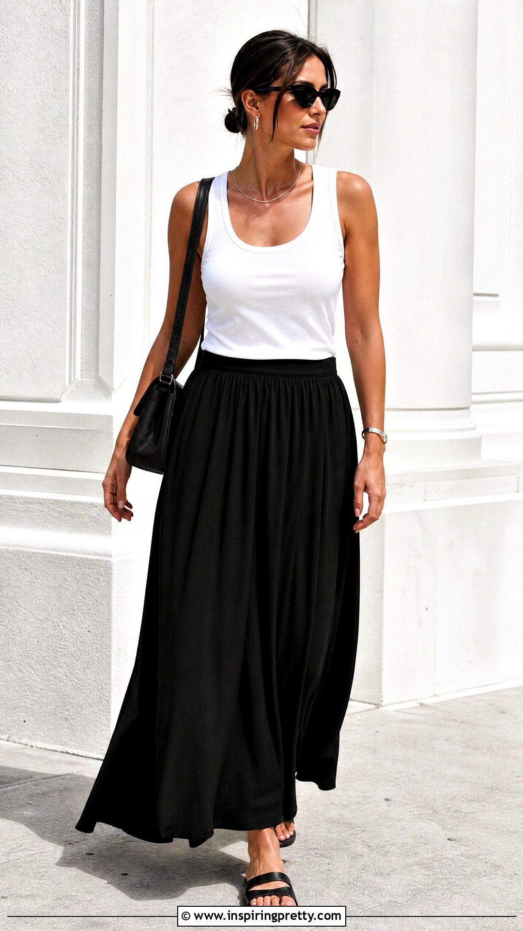 White Tank Top With Black Maxi Skirt - 50 tank top fits