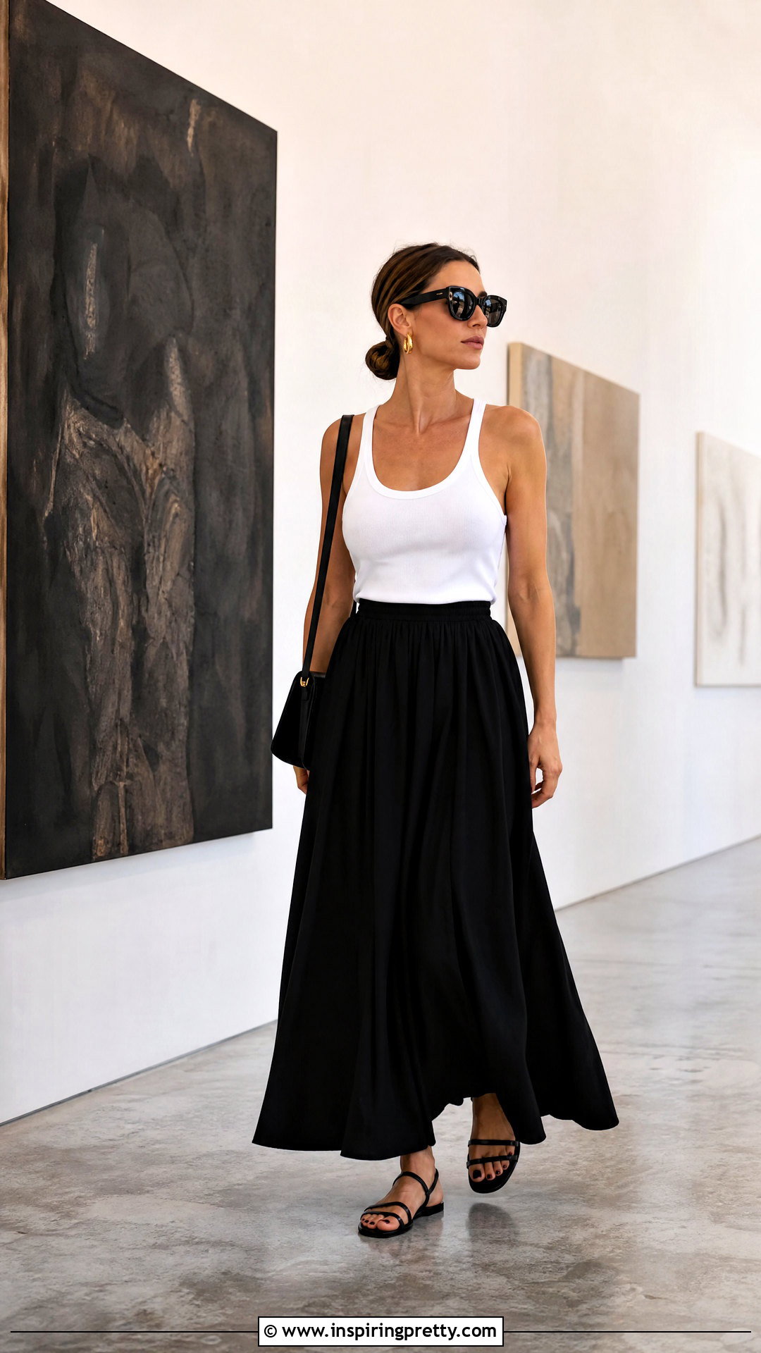 White Tank Top With Black Maxi Skirt - 50 tank top outfit ideas
