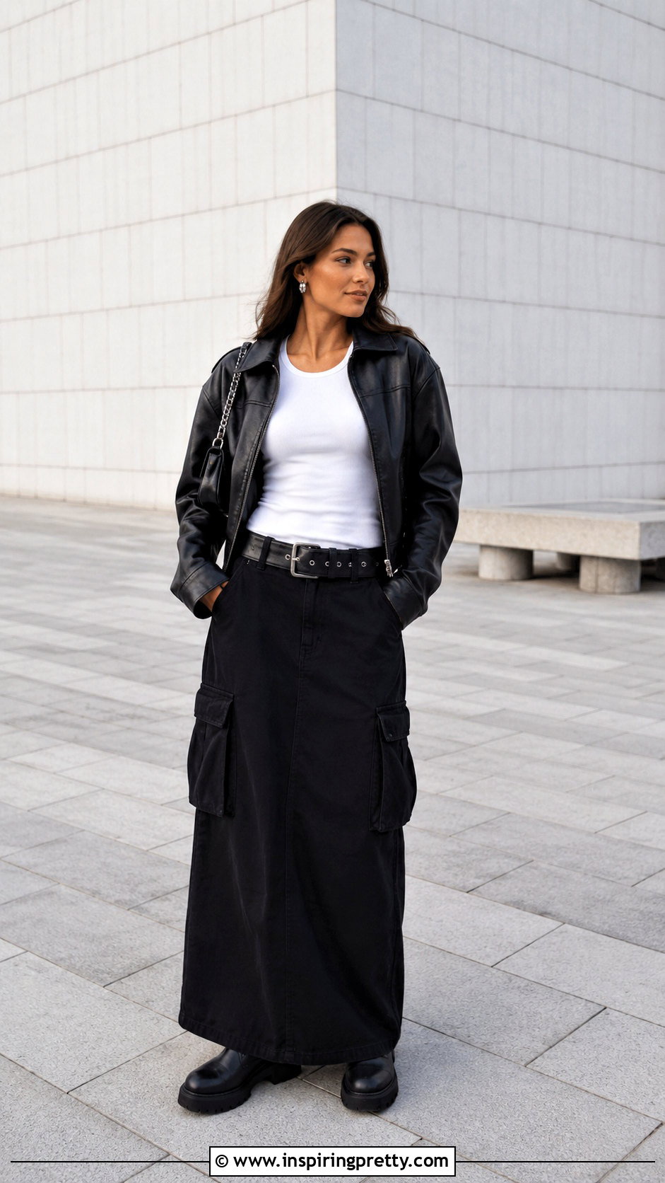 White Tank Top With Black Maxi Skirt - 25 Edgy Tank Top Outfit ideas