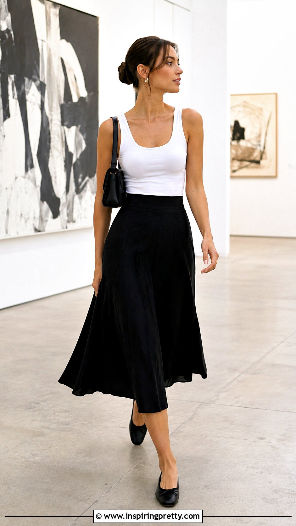 White Tank Top With Black Midi Skirt - 20 minimalist white tank top outfit ideas