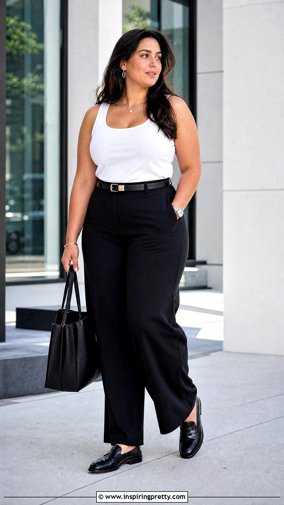 White Tank Top With Black Trousers And Loafers - 20 Unisex White Tank Top outfit ideas