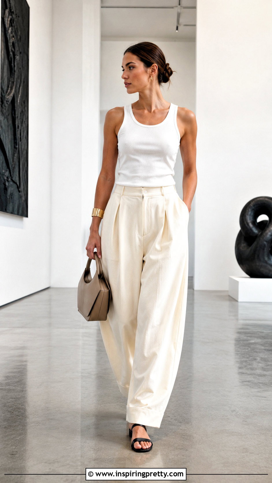 White Tank Top With Cream Balloon Pants - 20 minimalist white tank top outfit ideas
