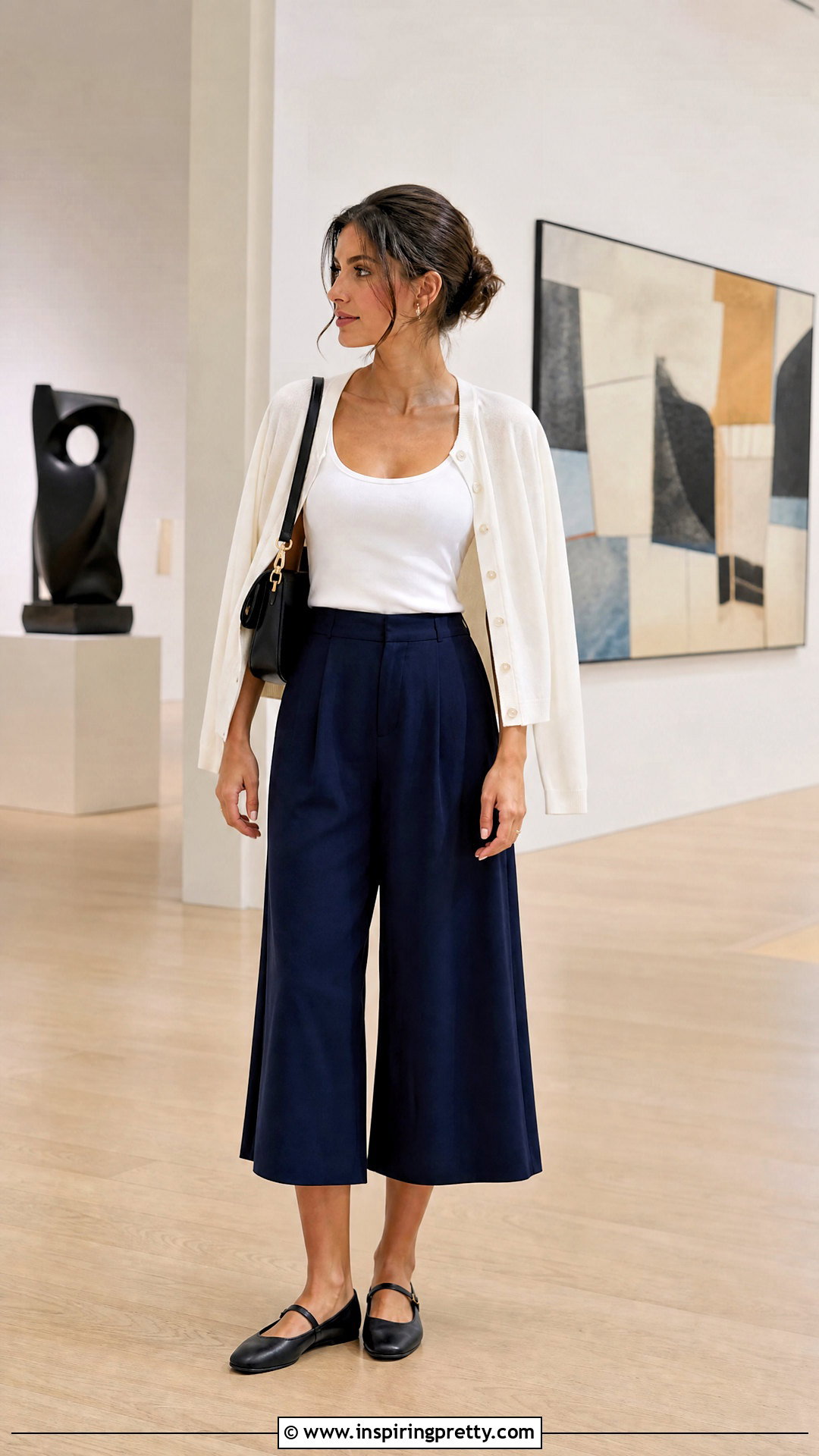 White Tank Top With Culottes And Mary Janes - 20 White Tank Top On Wooden Floor outfit ideas