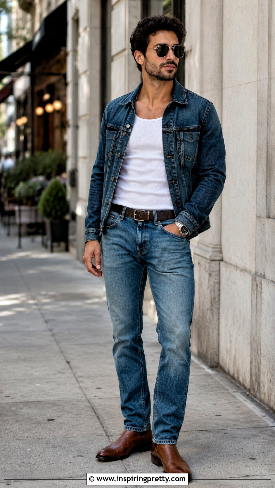 White Tank Top With Denim Jacket And Jeans - 25 Michele Morrone Tank Top outfit ideas