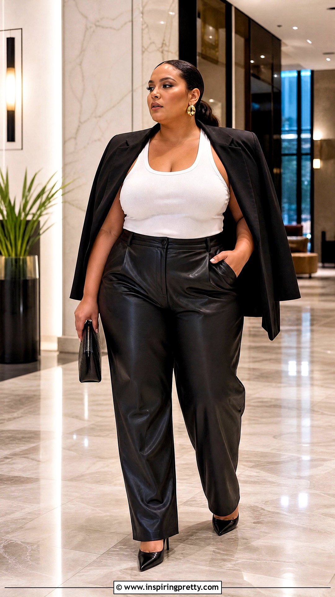 White Tank Top With Faux Leather Pants And Heels - 25 baddie white tank top outfit ideas