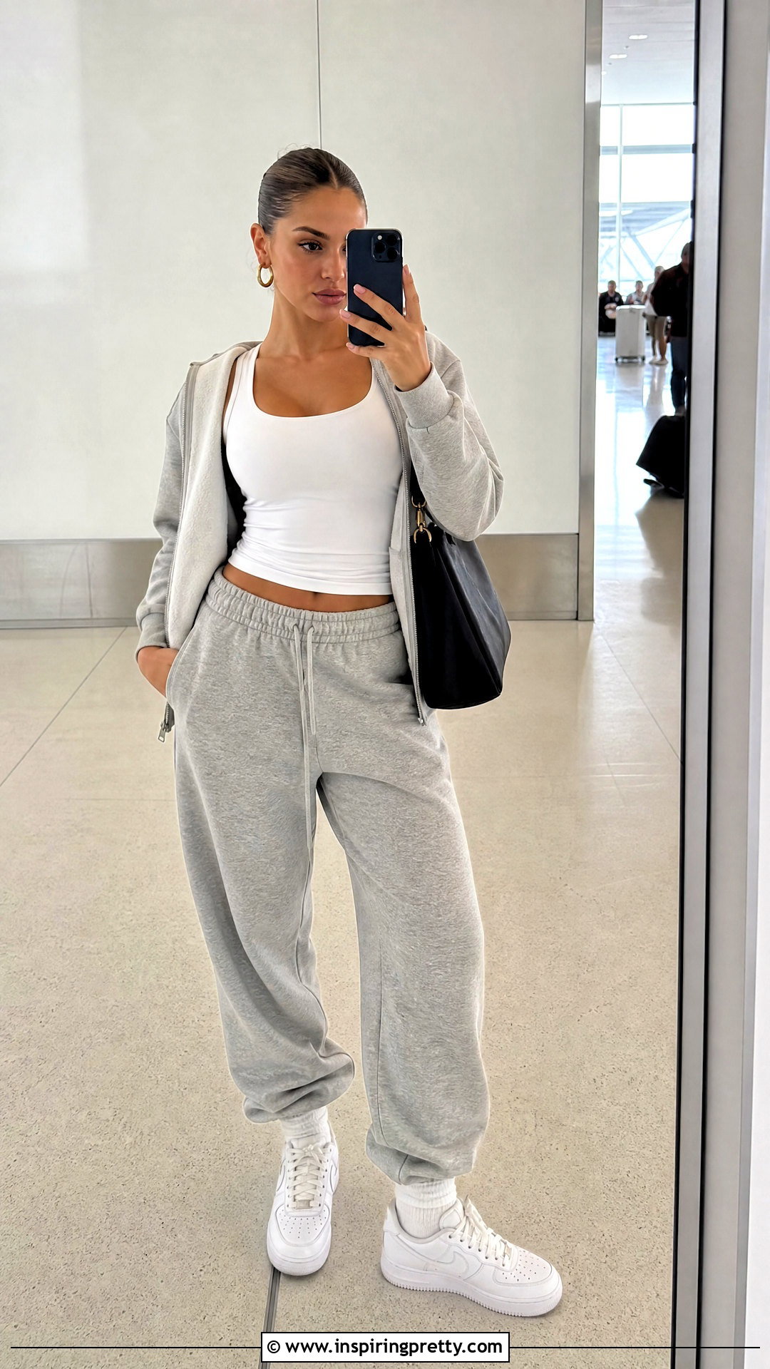 White Tank Top With Gray Sweatpants And Zip Hoodie - 25 baddie white tank top outfit ideas