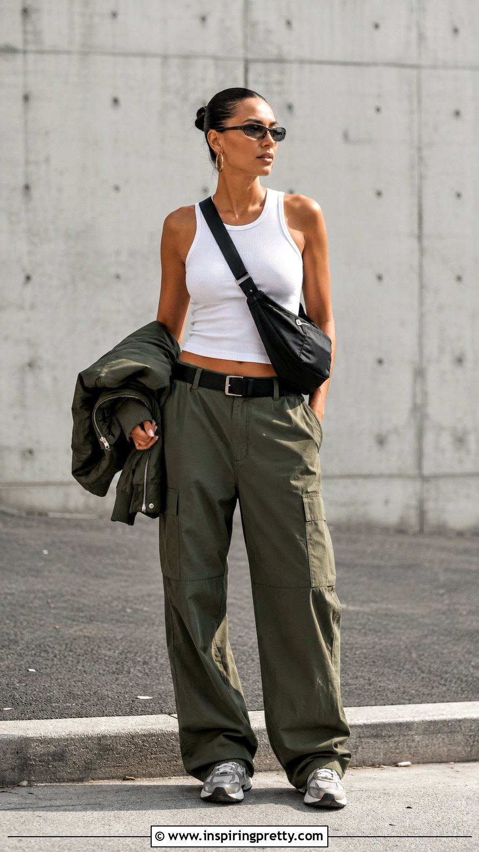 White Tank Top With Green Cargo Pants - 25 sydney sweeney white tank top outfit ideas
