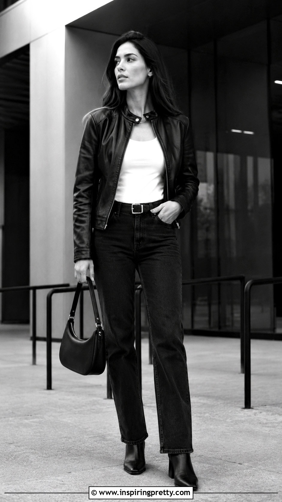 White Tank Top With Leather Jacket And Dark Jeans - 20 minimalist white tank top outfit ideas