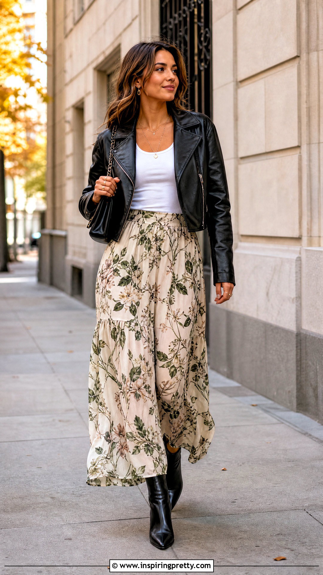 White Tank Top With Leather Jacket And Maxi Skirt - 50 tank top designs