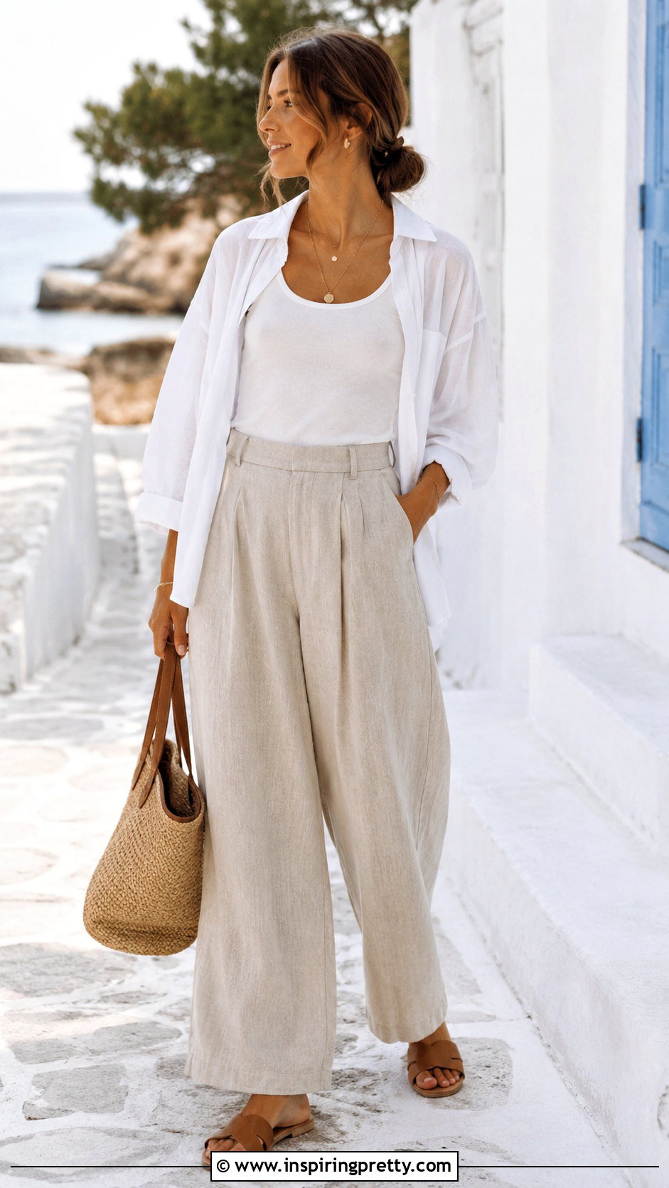White Tank Top With Linen Pants - 50 tank tops outfits