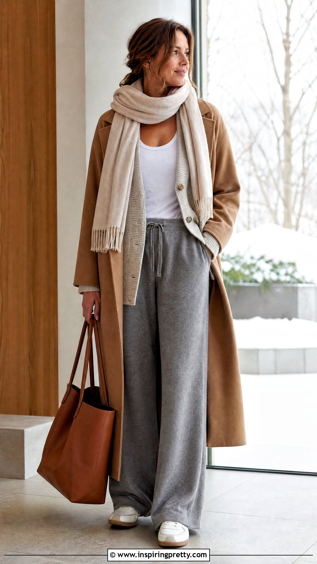 White Tank Top With Long Coat And Knit Pants - 50 white tank top outfit ideas