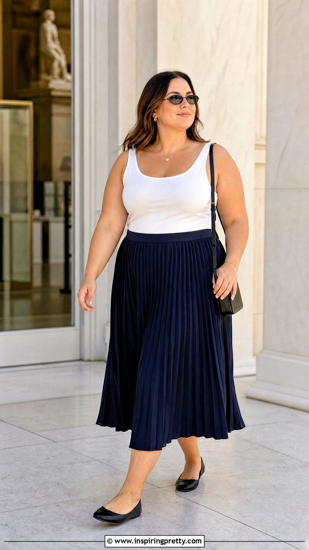 White Tank Top With Midi Skirt And Ballet Flats - 20 Unisex White Tank Top outfit ideas