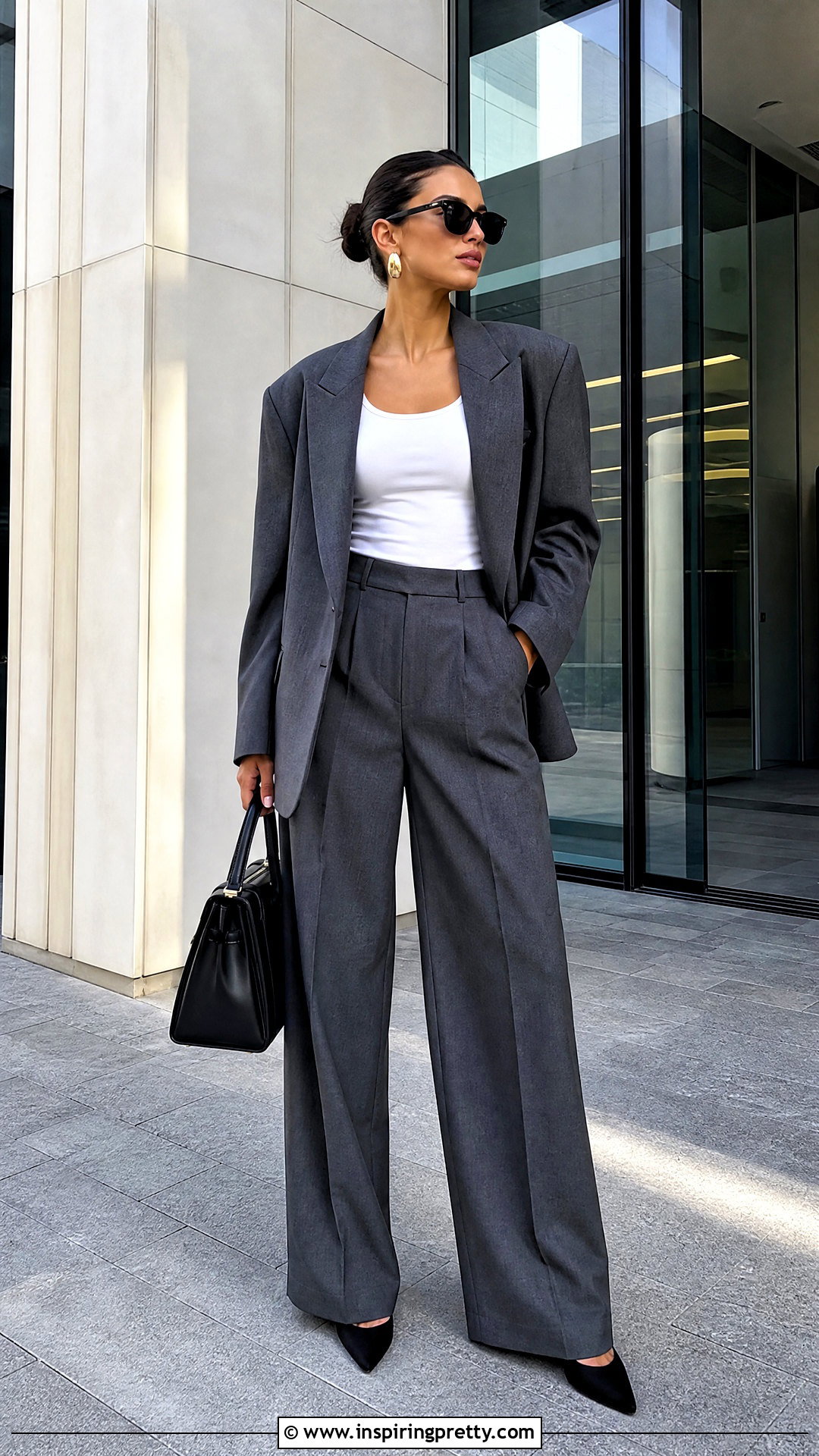 White Tank Top With Oversized Blazer And Wide Leg Trousers - 25 baddie white tank top outfit ideas